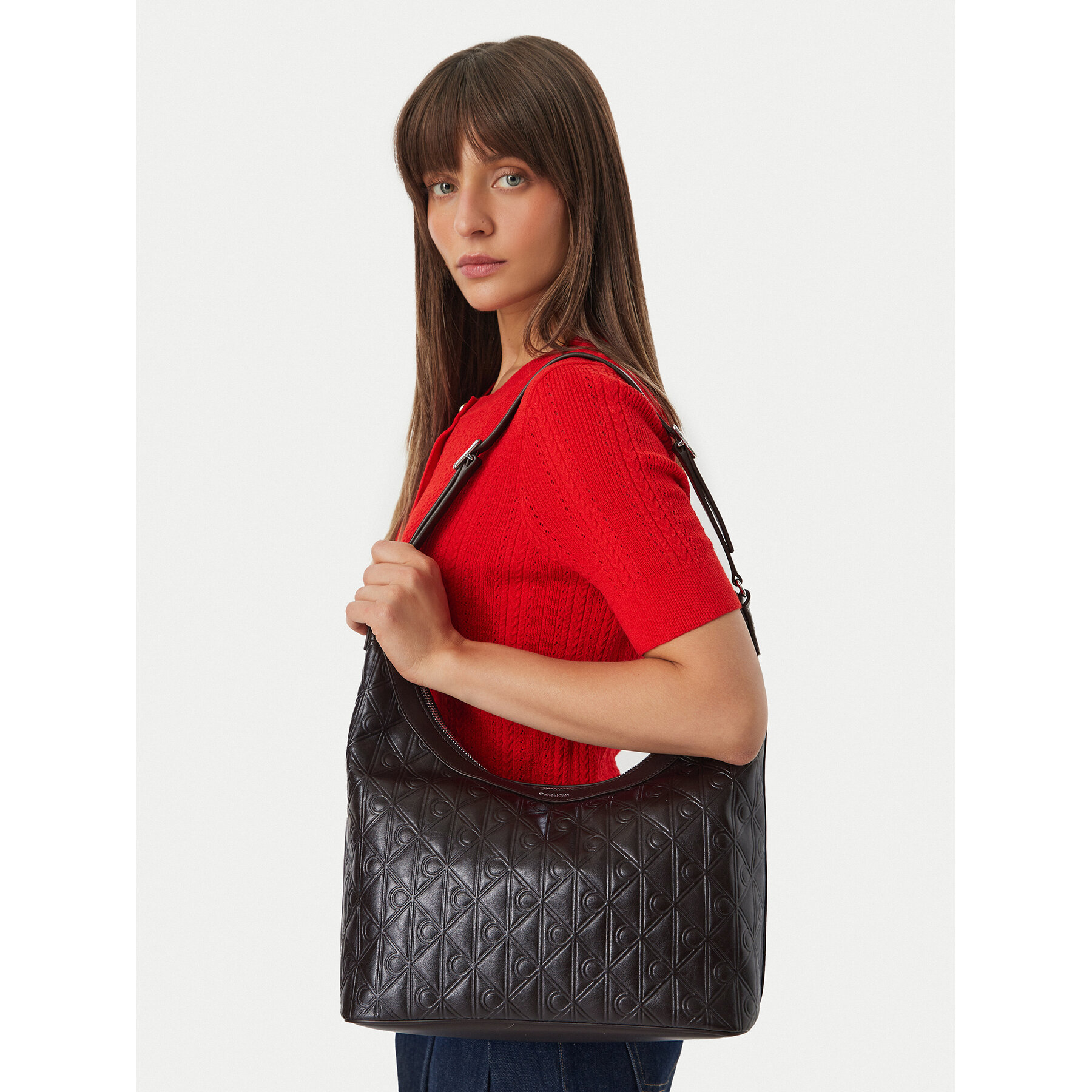 Geantă Calvin Klein Emblem Aop Debossed Medium Shbag LV04F3875G Maro