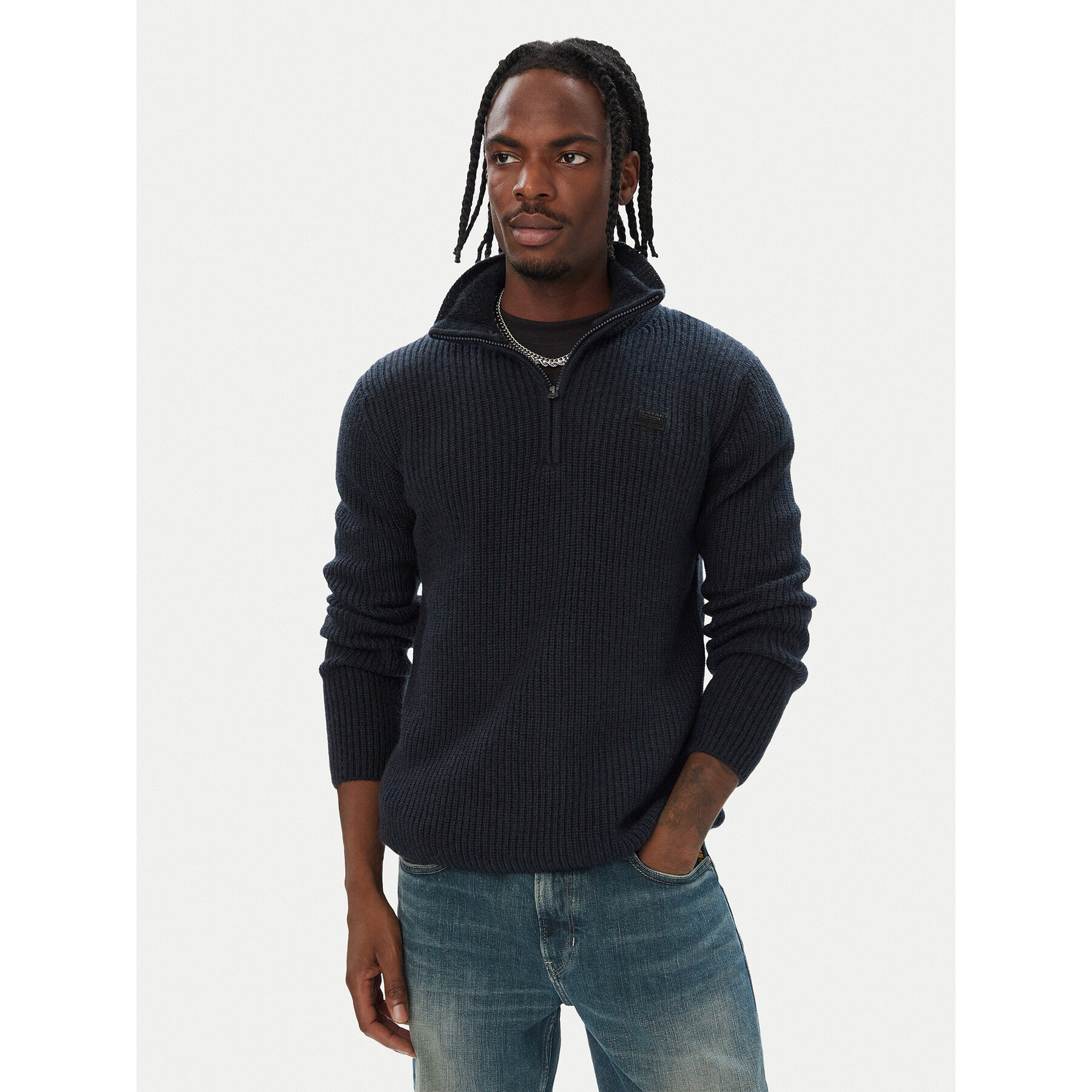 G-STAR Džemper Double D27961-D754 Tamnoplava Regular Fit