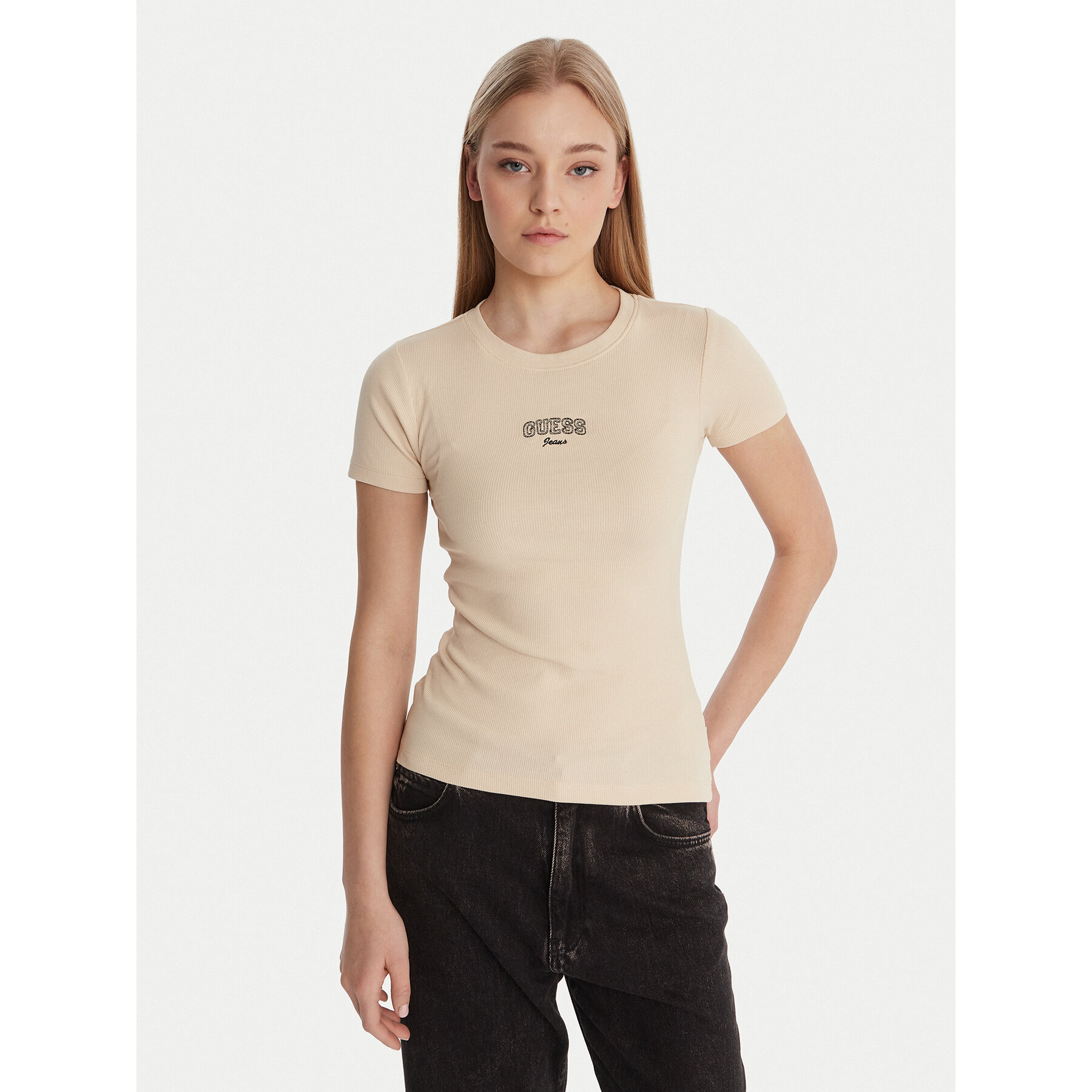 Guess Jeans T-Shirt W6RP21 KA0H1 Beige Slim Fit