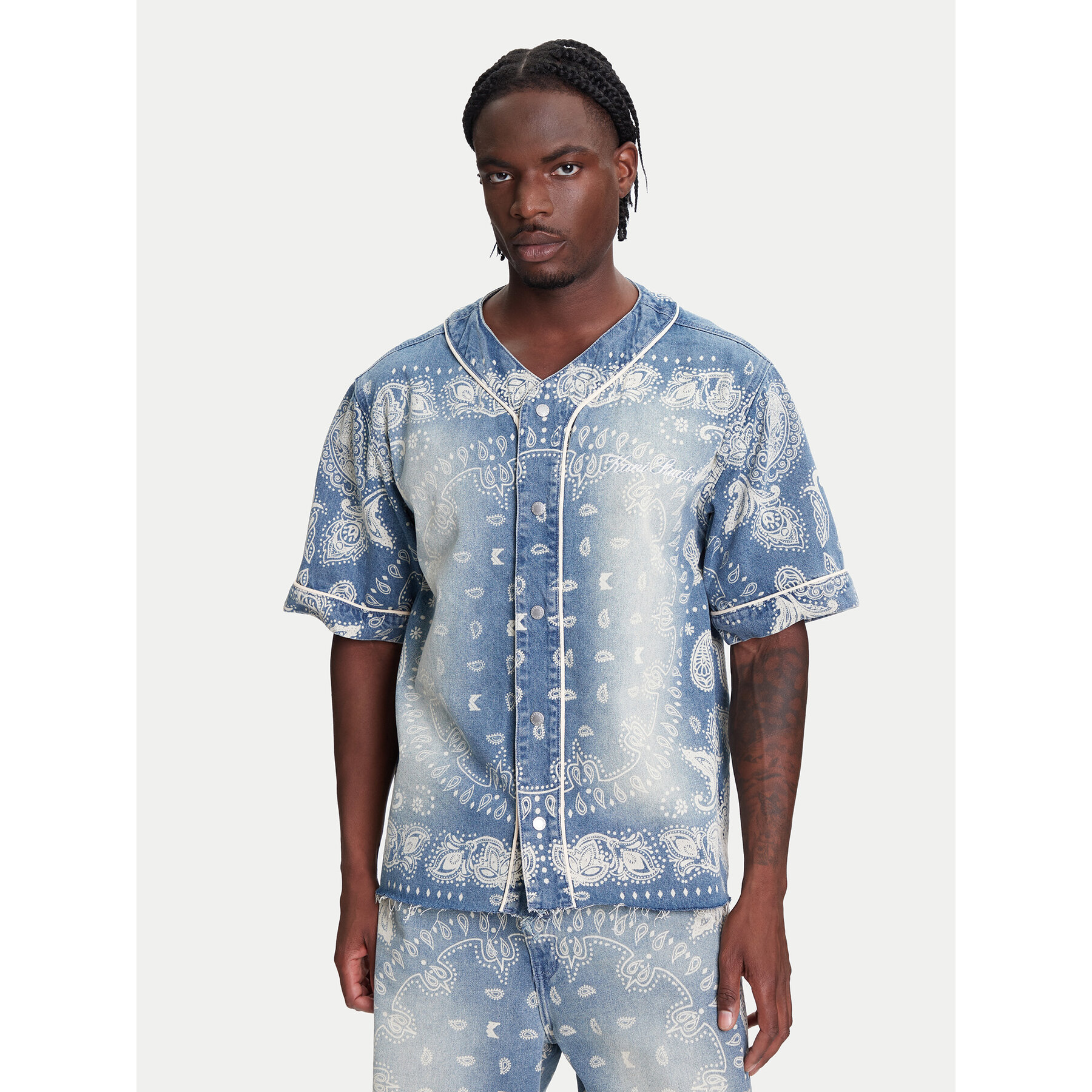 Karl Kani Hemd Paisley Denim Baseball PD00005371 Blau Regular Fit