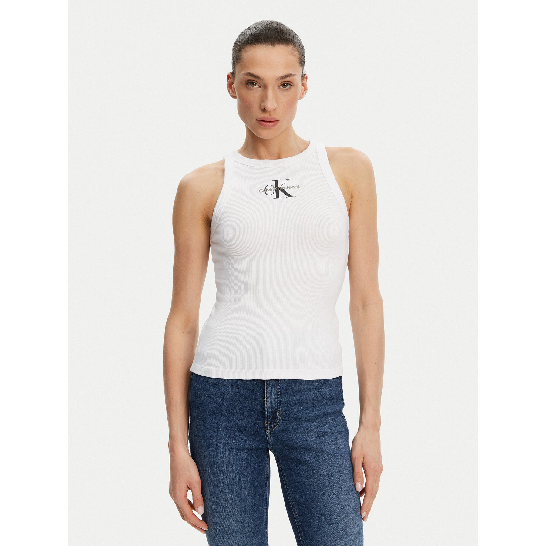 Calvin Klein Jeans Felső Monologo J20J225301 Fehér Slim Fit