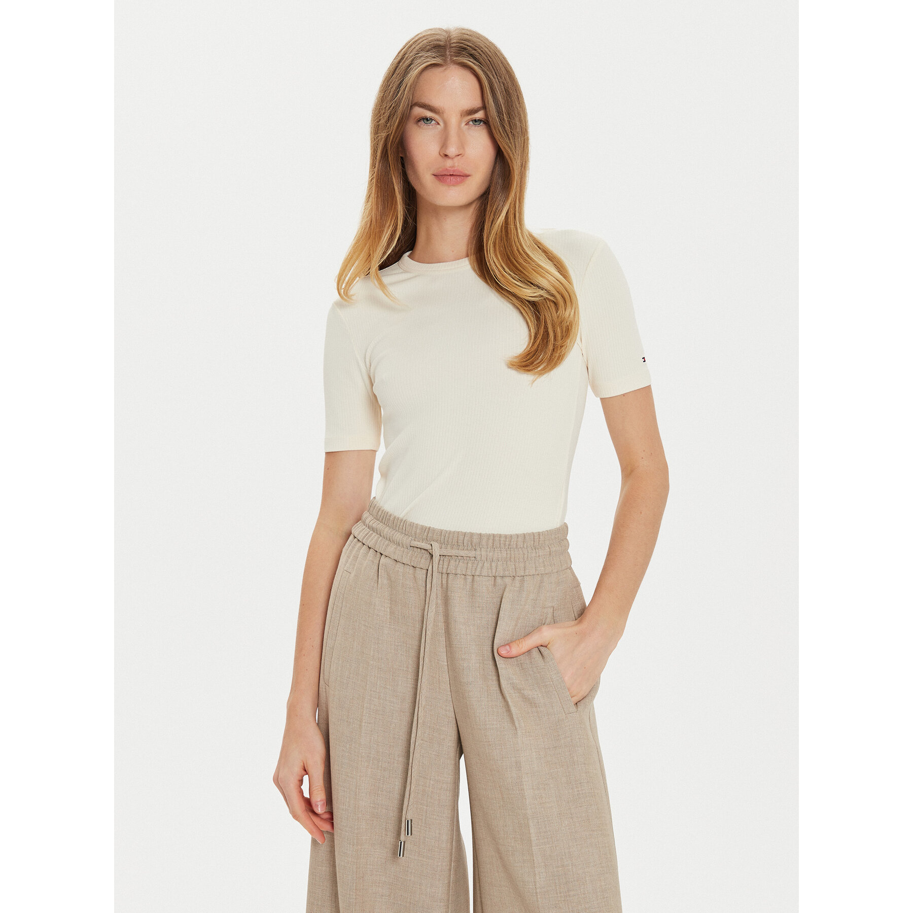 Tommy Hilfiger T-Shirt WW0WW43918 Μπεζ Slim Fit