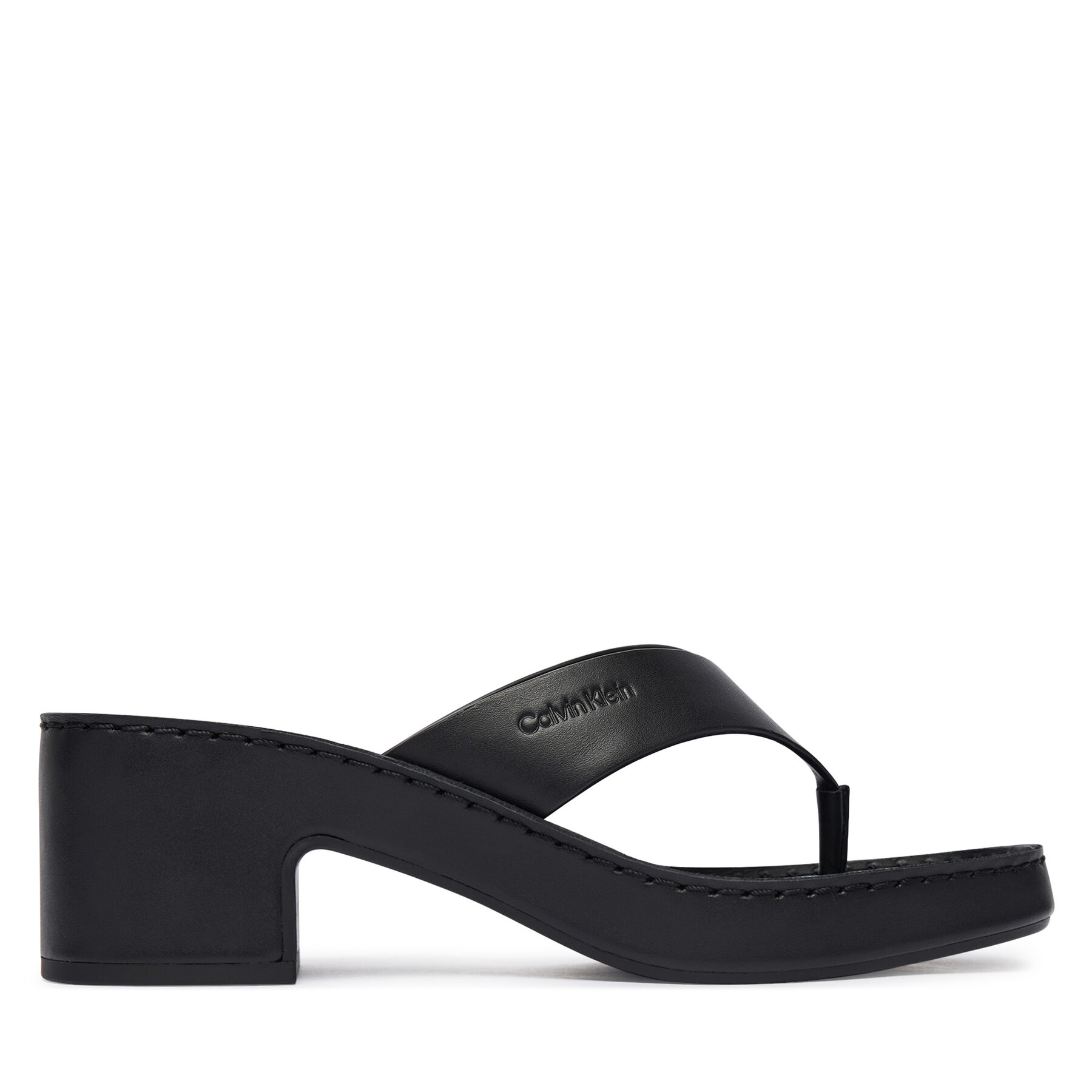 Flip flop Calvin Klein Block Heel Sndl Thong Lth HW0HW02913 Negru