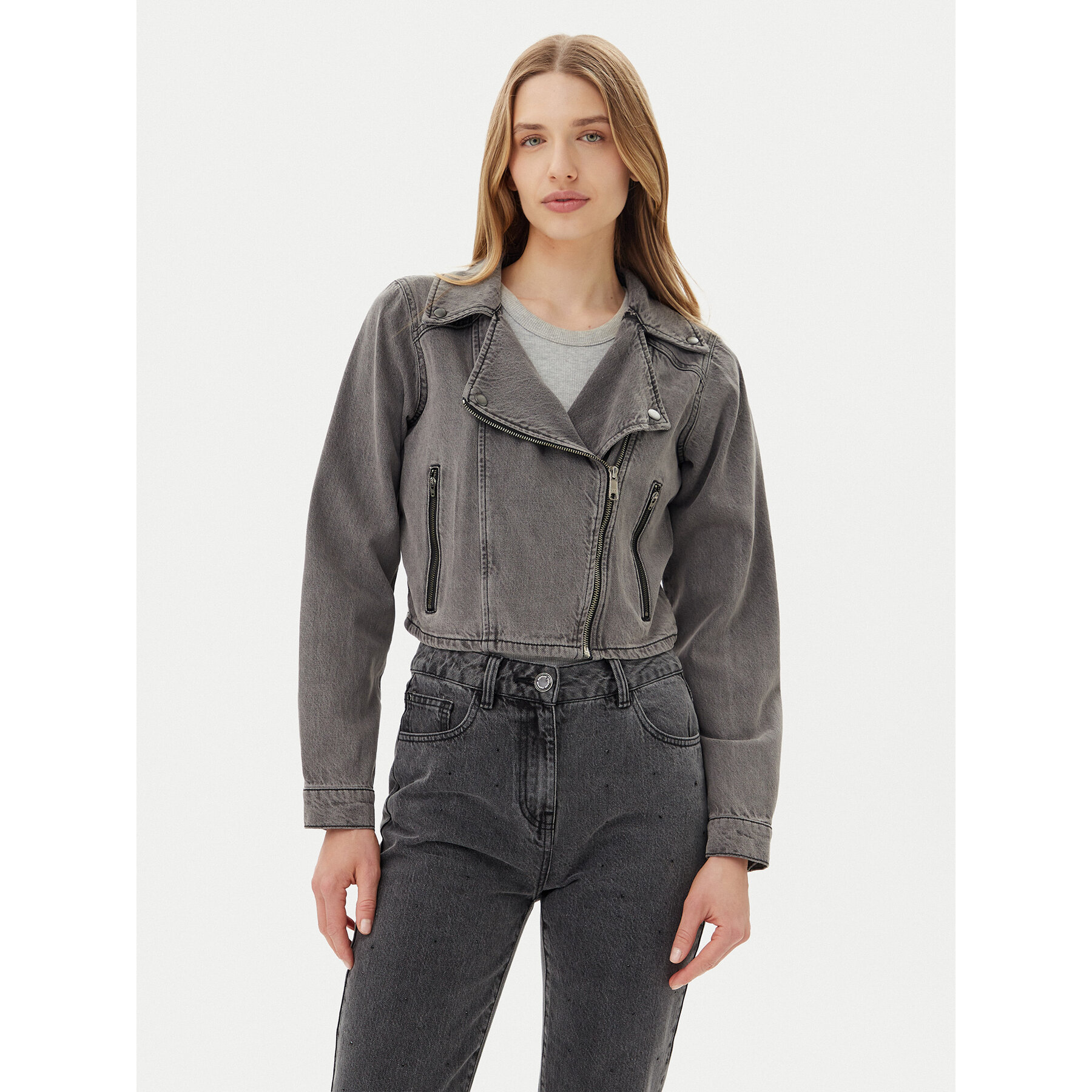 Vila Jeansjacke Kiki 14104772 Grau Regular Fit
