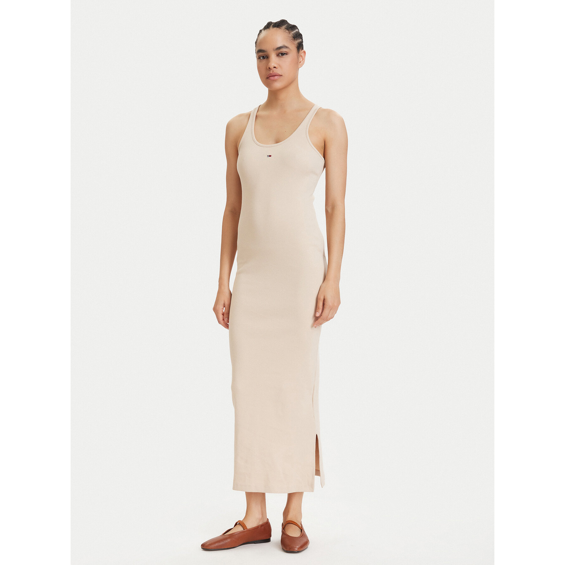 Tommy Jeans Sommerkleid Racerback DW0DW22329 Hellbeige Slim Fit