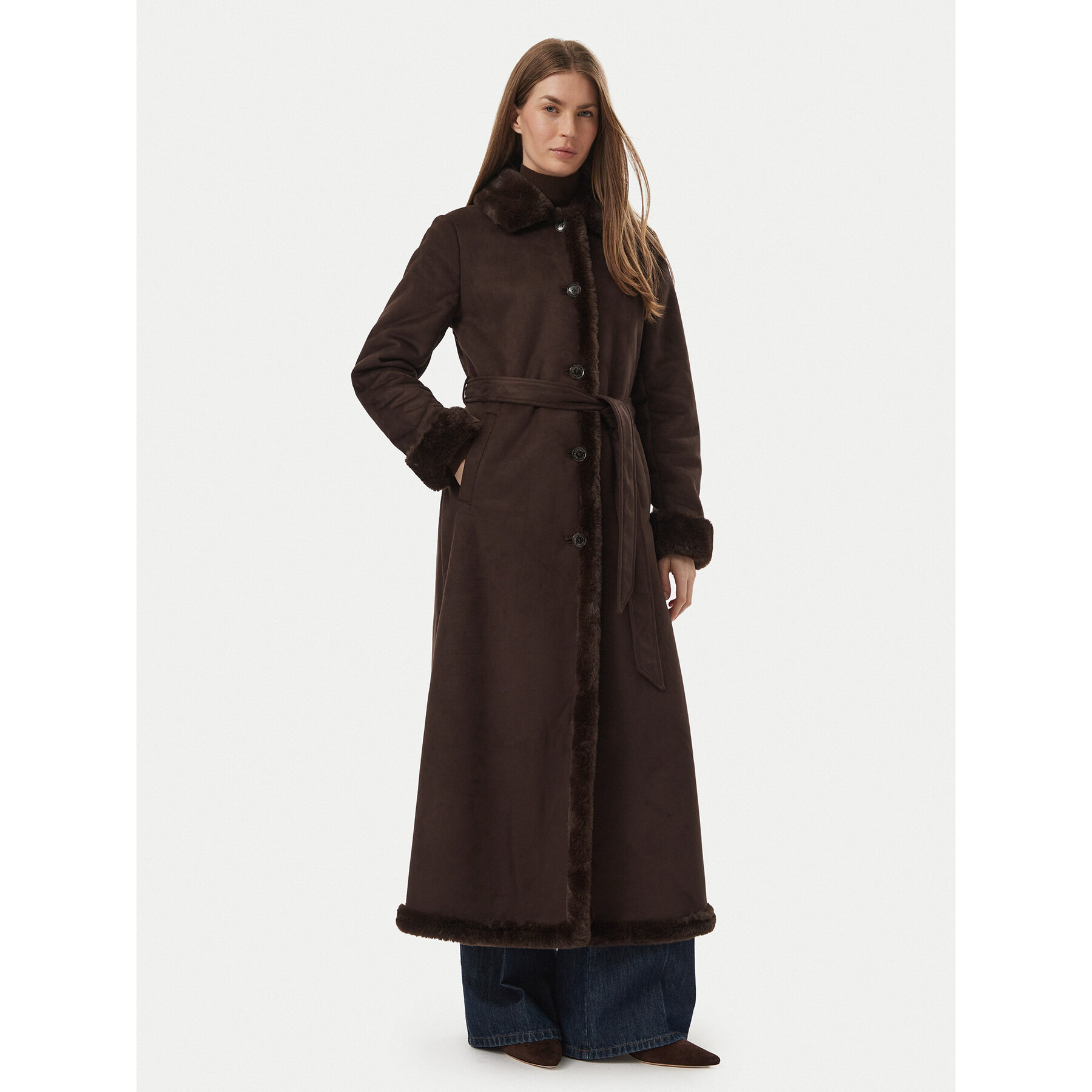 LAUREN RALPH LAUREN Kunstfellmantel 297P23461001 Dunkelbraun Regular Fit