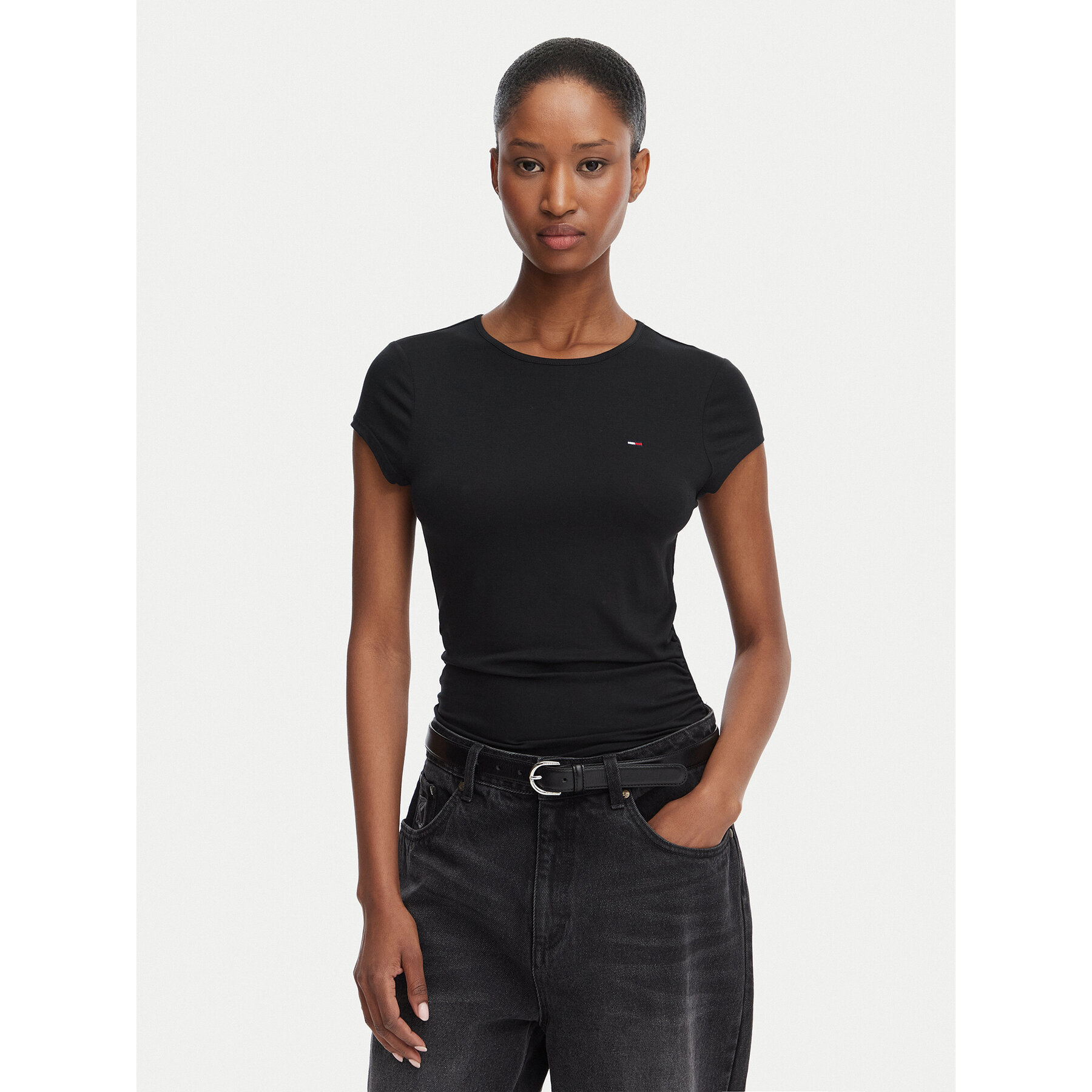 Tommy Jeans T-Shirt Draped DW0DW22802 Schwarz Slim Fit