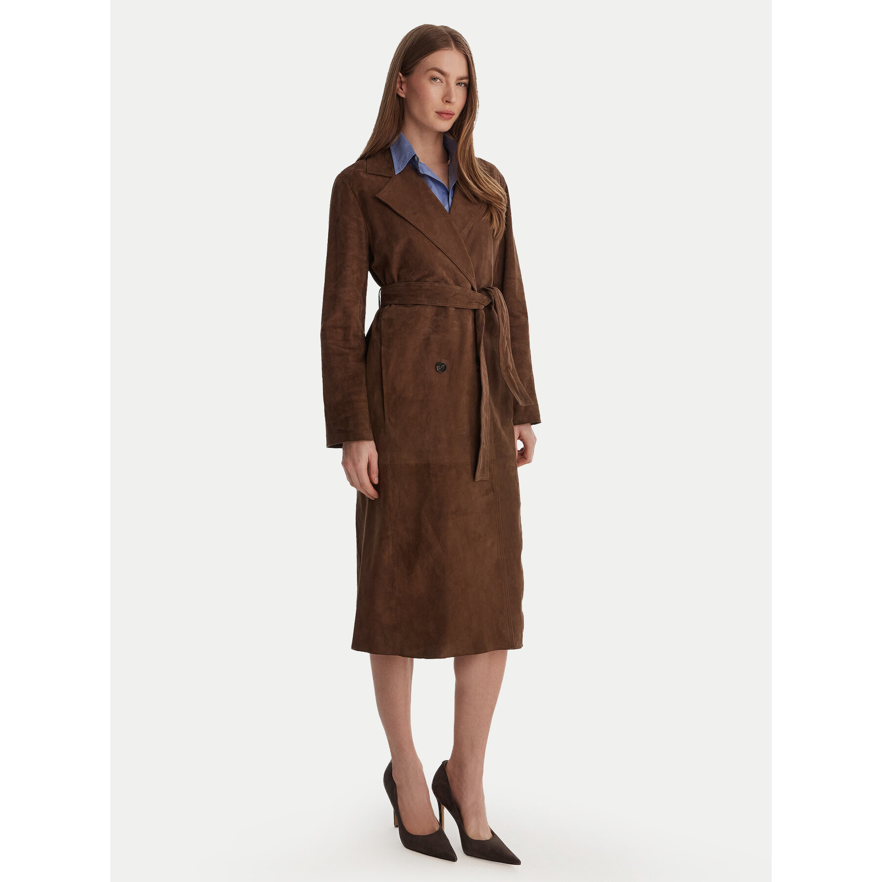Marella Leder-Mantel Oblare 2613441091 Braun Regular Fit