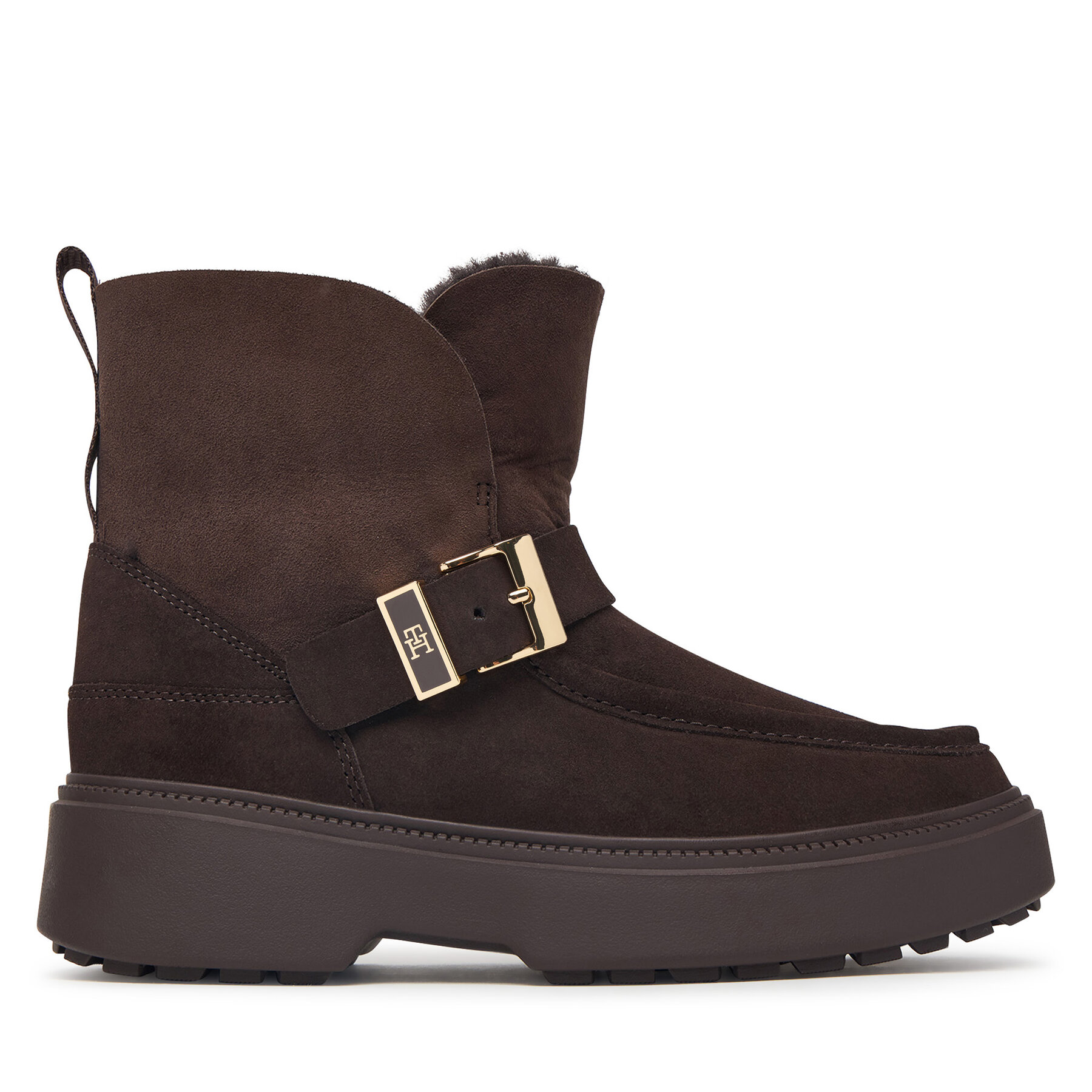 Hótaposó Tommy Hilfiger Th Buckle Shearling Snow Boot FW0FW09687 Sötétbarna