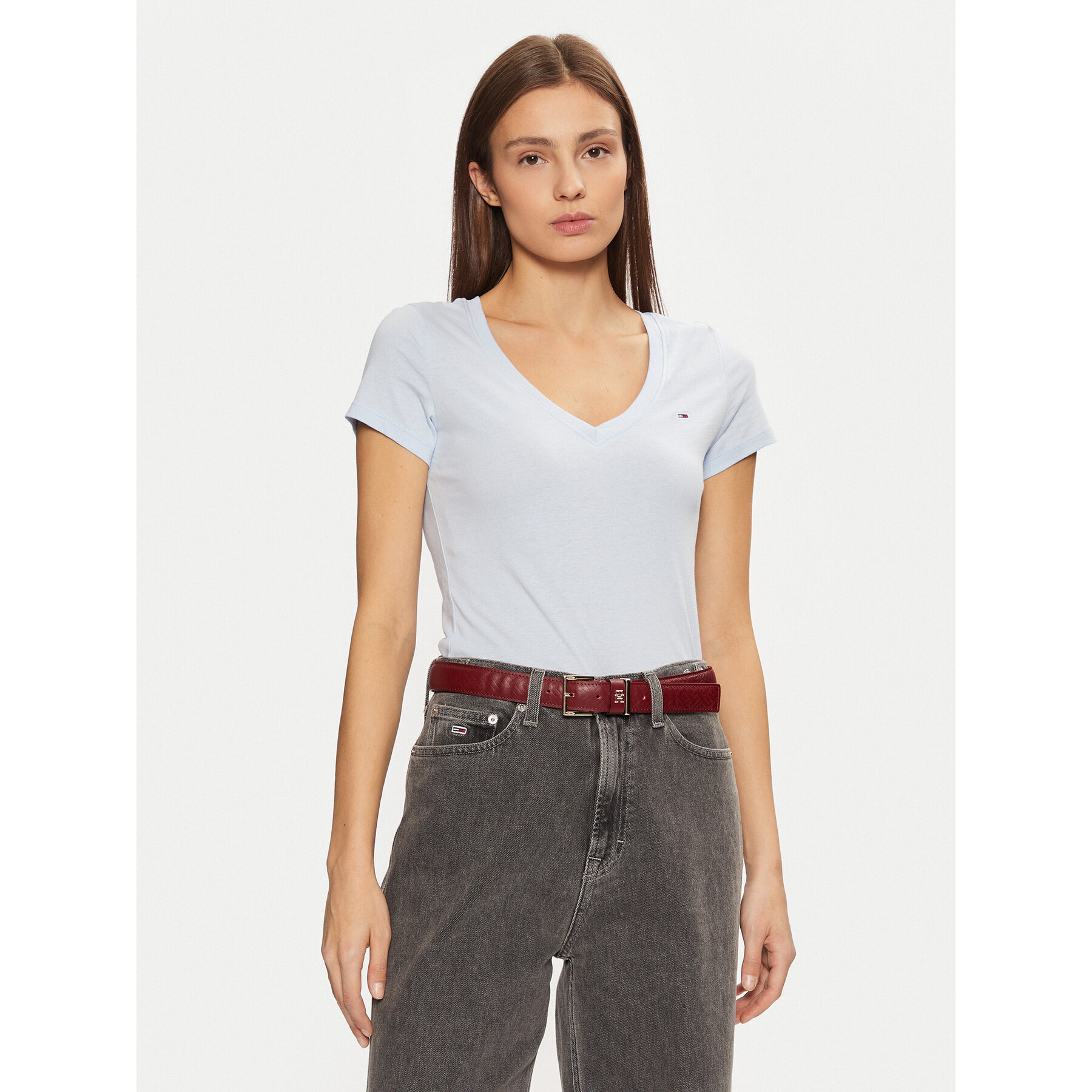 Tommy Jeans Marškinėliai DW0DW20458 Žydra Slim Fit