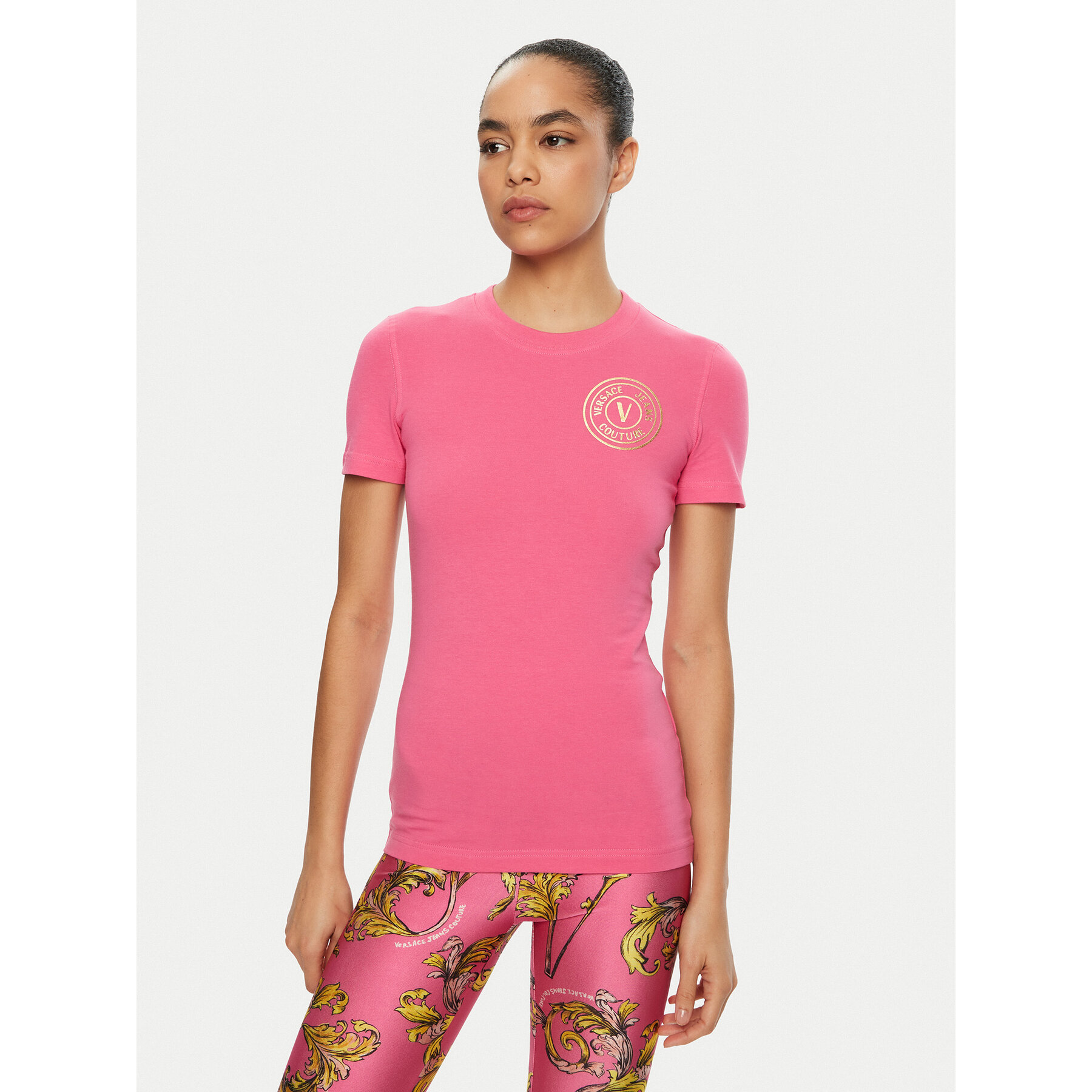 Versace Jeans Couture Marškinėliai 78HAHT00 Rožinė Regular Fit