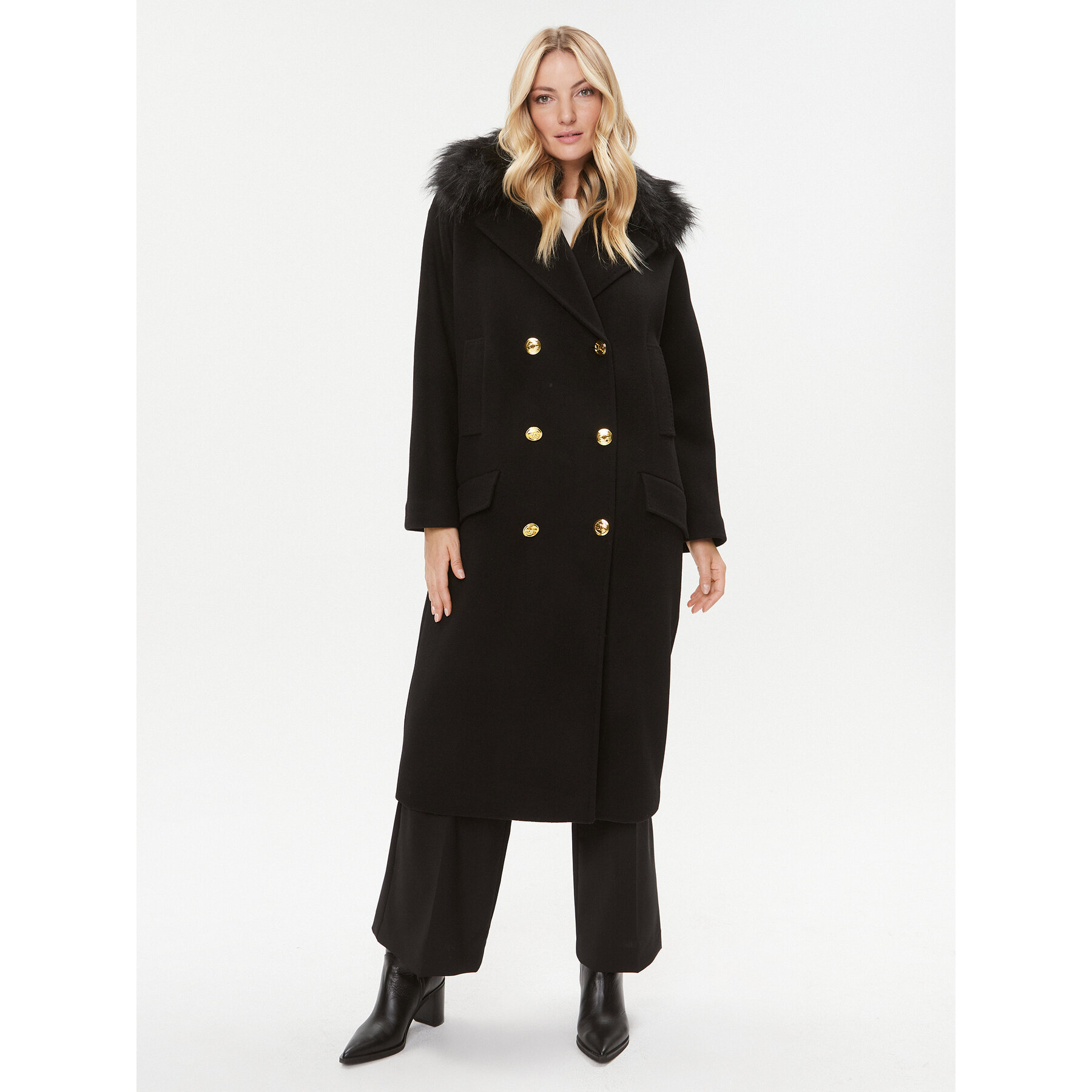 Elisabetta Franchi Wollmantel CP-44D-36E2-008339 Schwarz Regular Fit