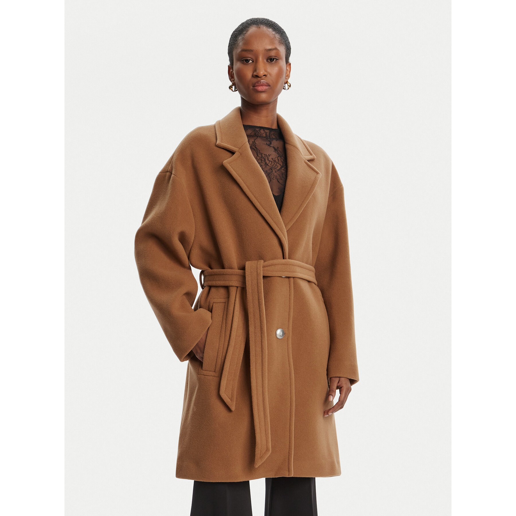 PINKO Wollmantel 105685 A2SM Braun Regular Fit