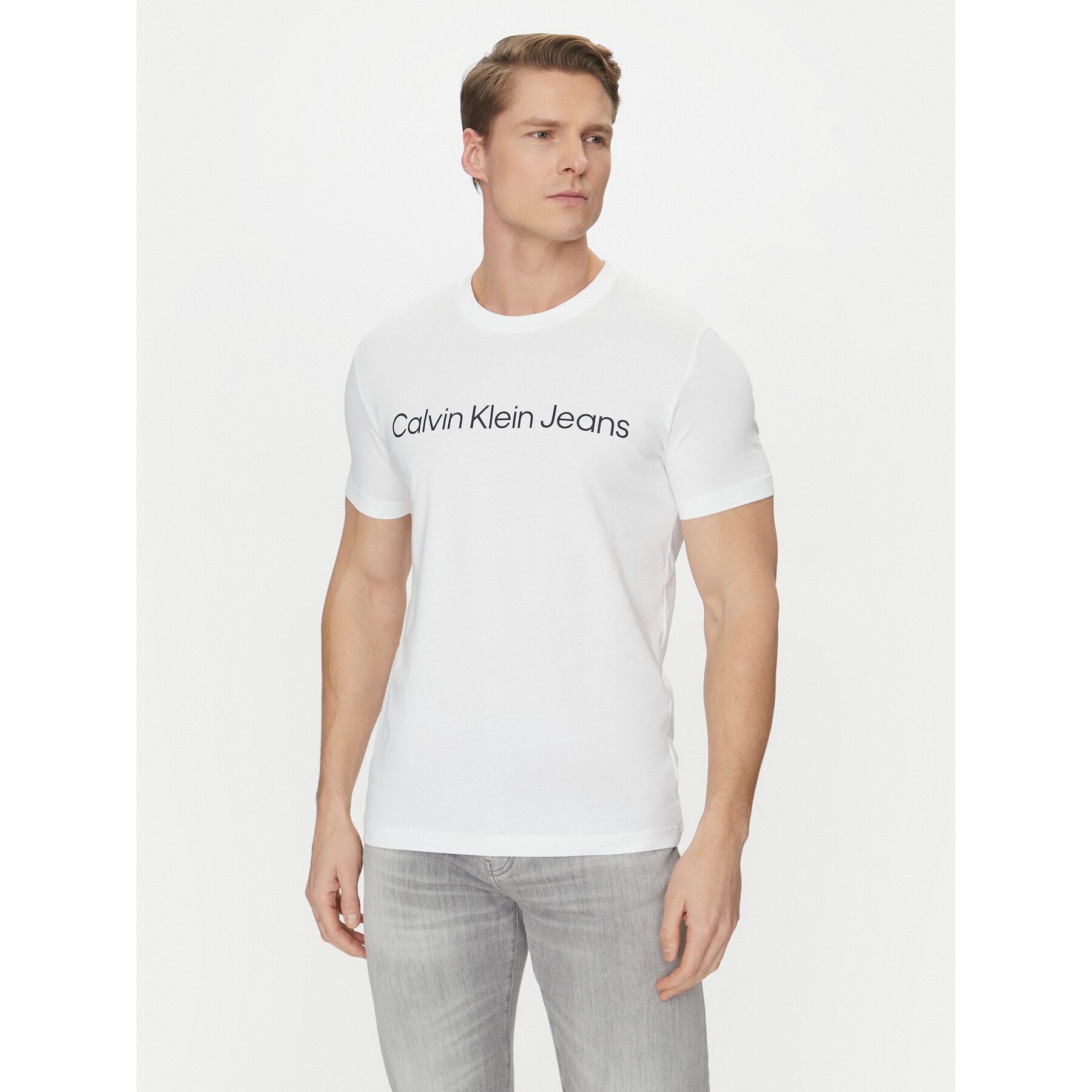 Calvin Klein Jeans T-shirt J30J322552 Bijela Slim Fit