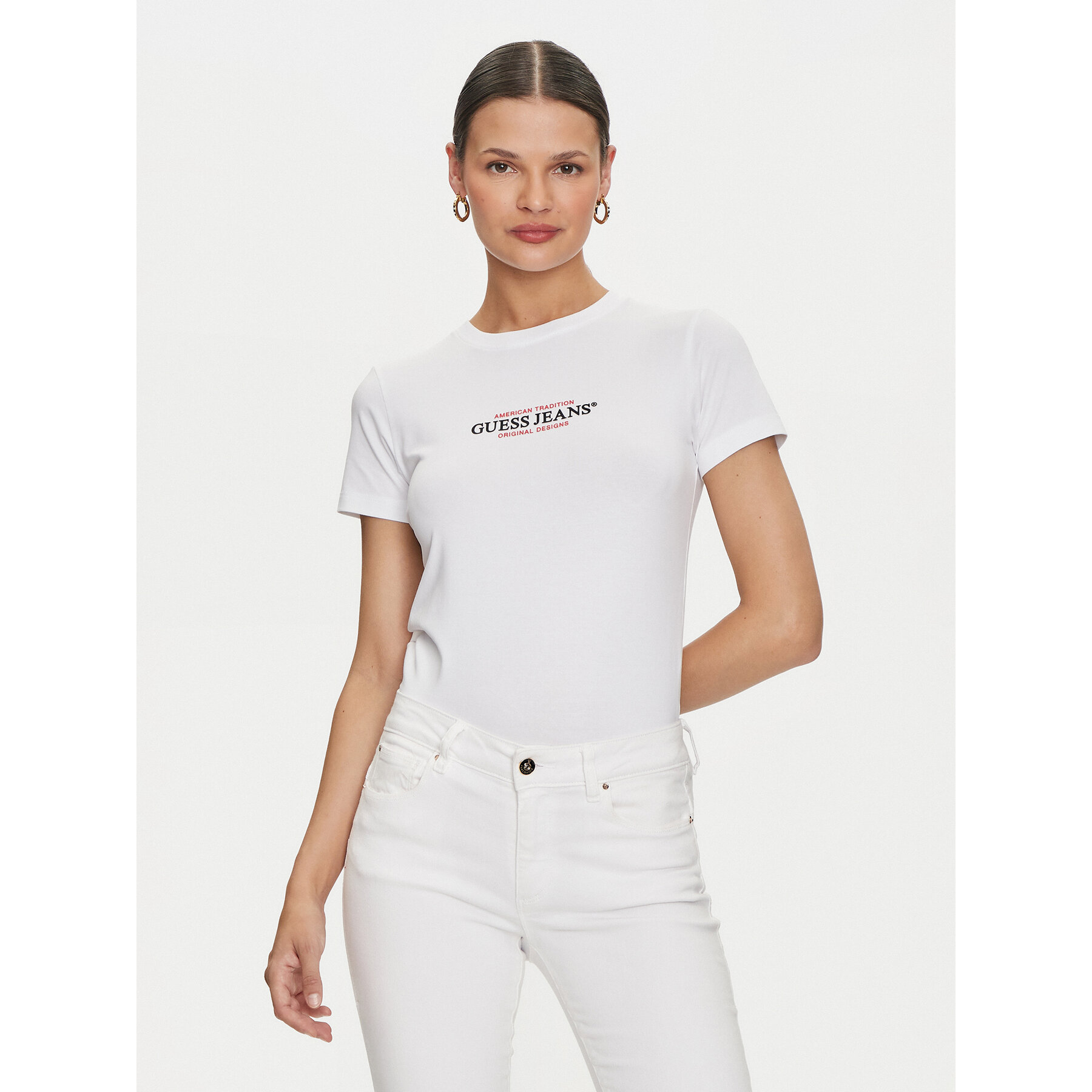 Guess Jeans Póló W4YI03 J1314 Fehér Slim Fit