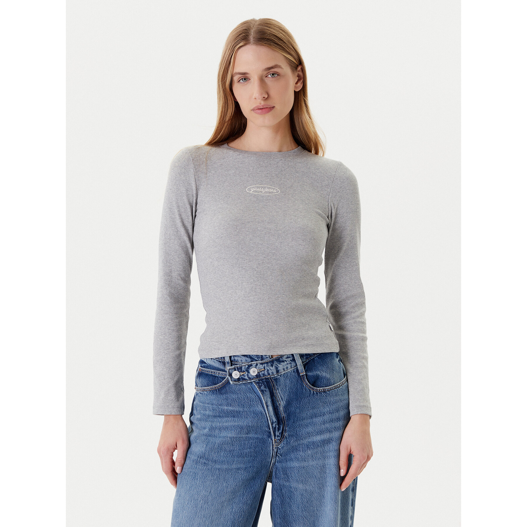 Guess Jeans Bluse W5YP38 KA0H1 Grau Slim Fit