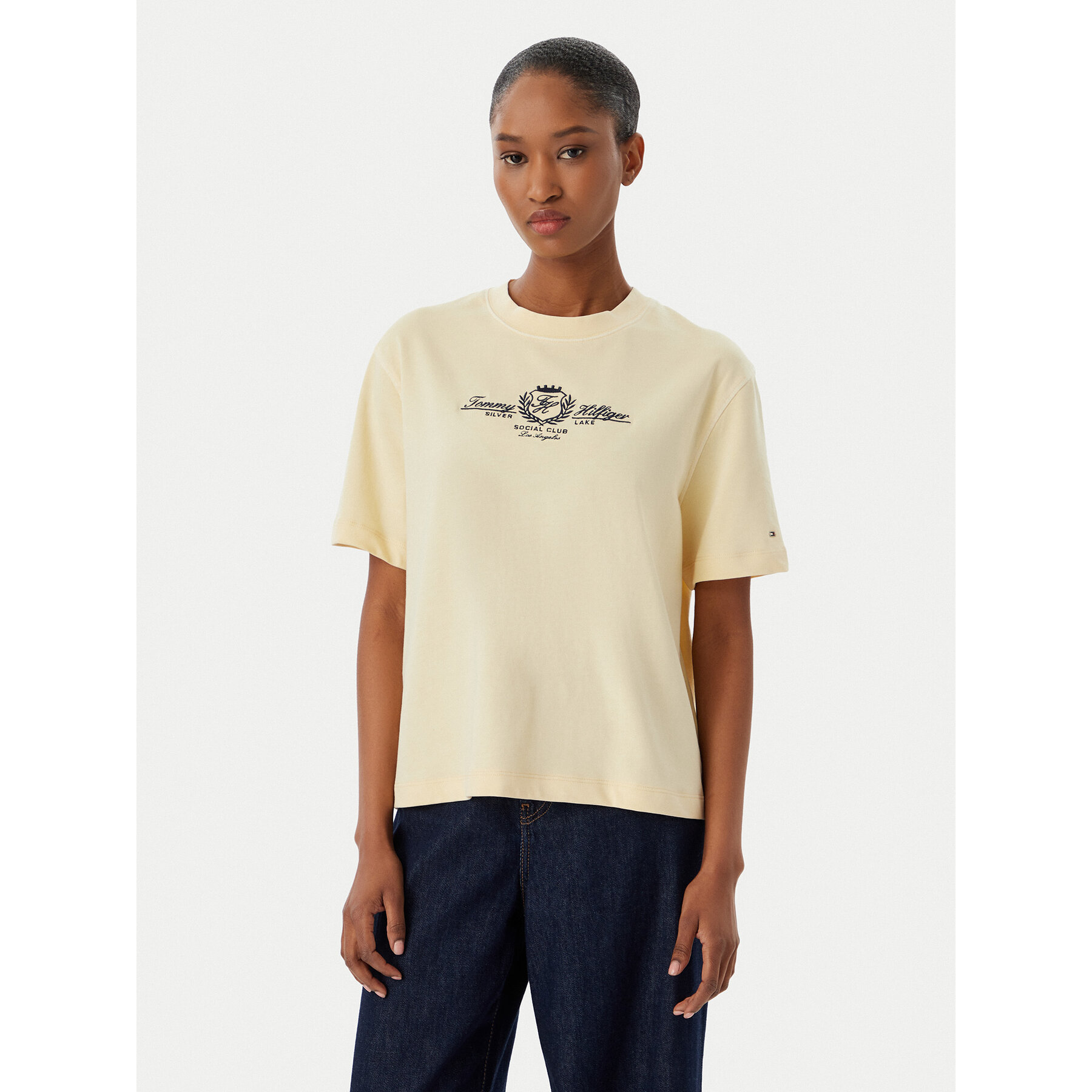 Tommy Hilfiger T-Shirt Crest WW0WW48713 Creme Relaxed Fit