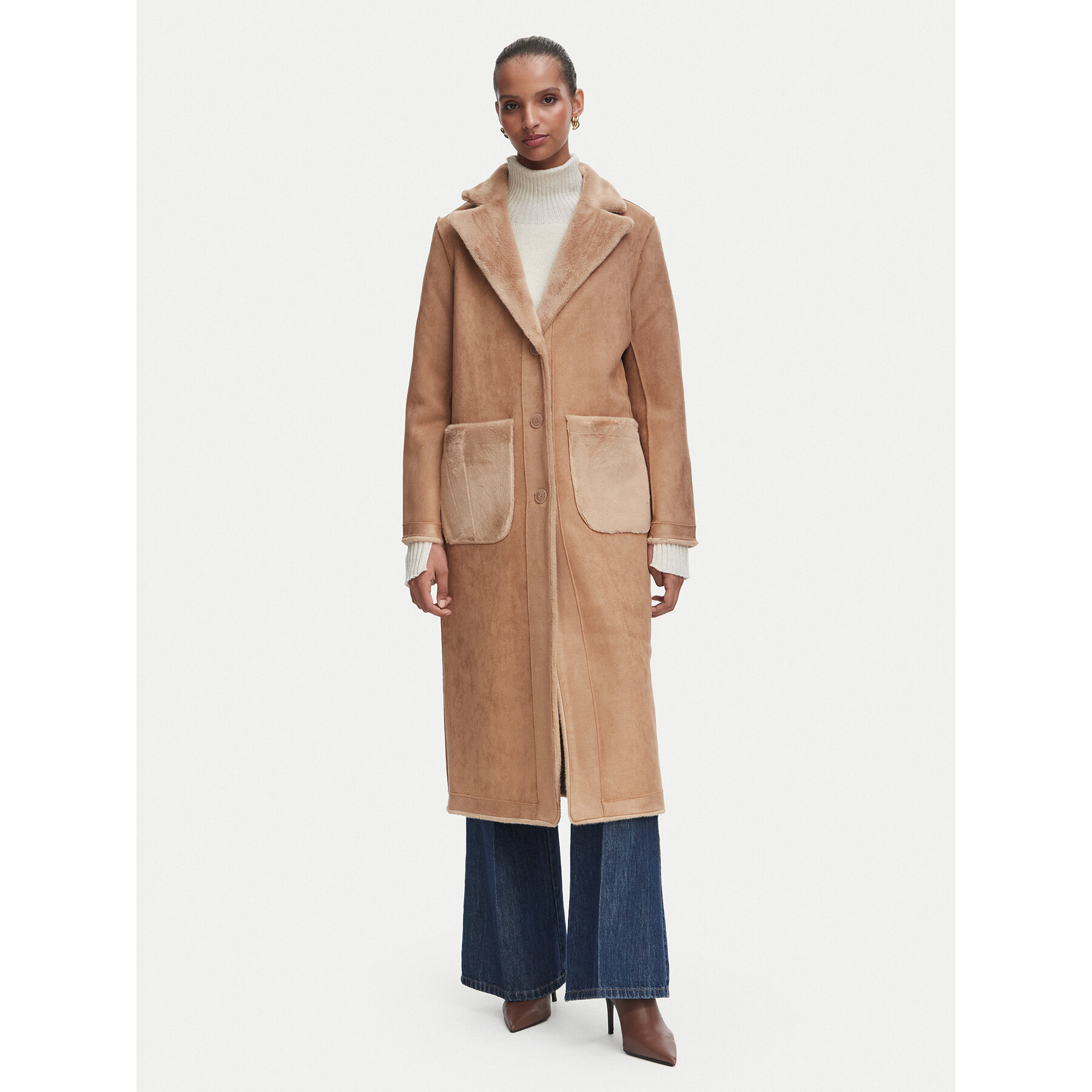 Rinascimento Kunstfellmantel CFC0127144003 Hellbeige Regular Fit