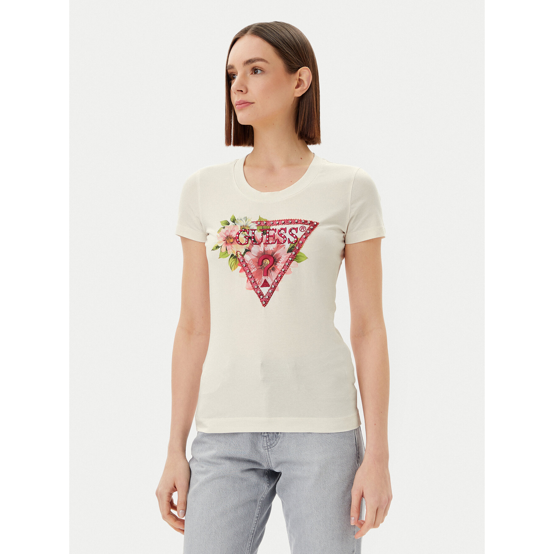 Guess T-Shirt W5GI10 J1314 Λευκό Slim Fit