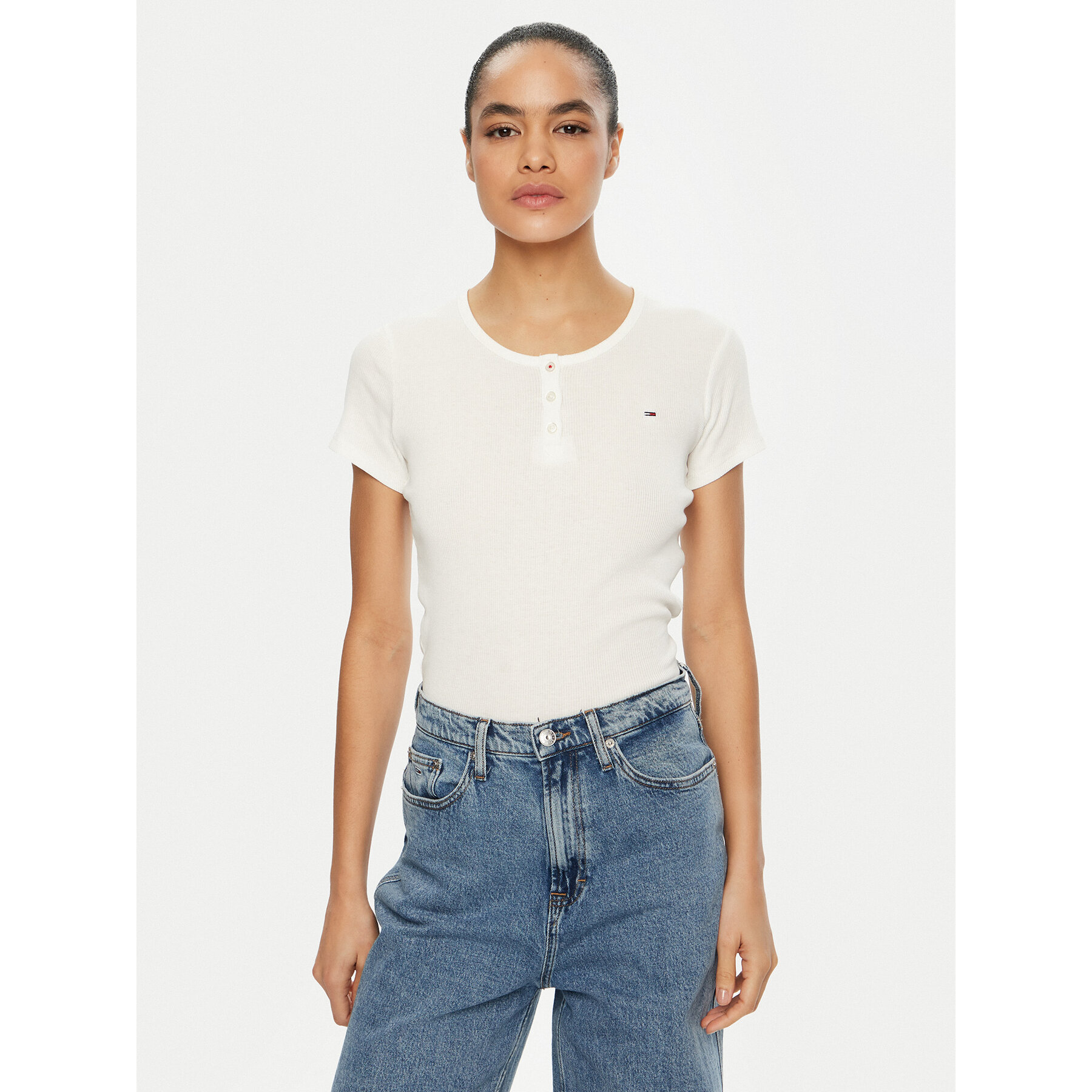 Tommy Jeans Póló DW0DW19502 Fehér Slim Fit