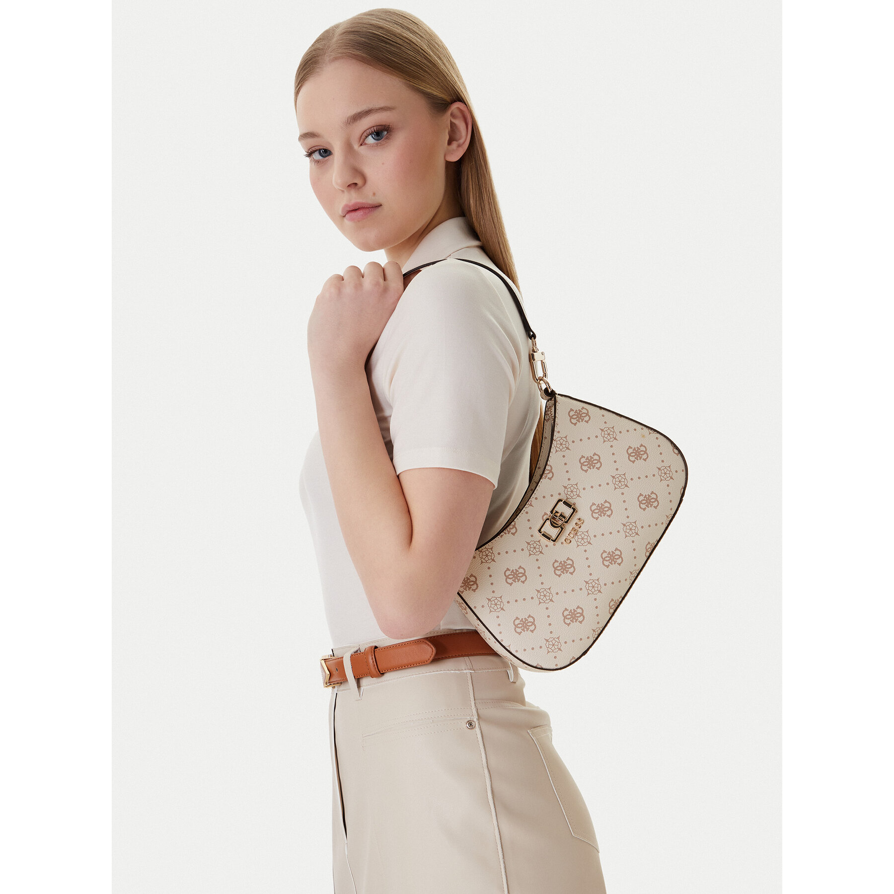 Geantă Guess Emelie Logo HWGP99 28180 Écru