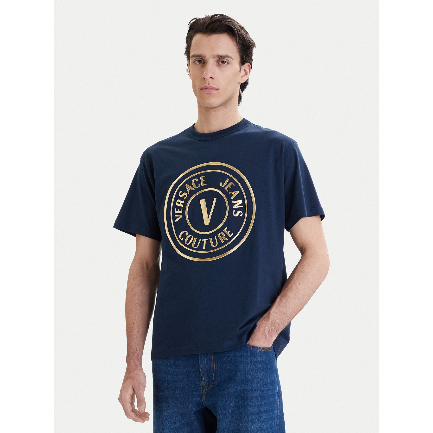Versace Jeans Couture T-Shirt 80GAHT02 CJ00T Dunkelblau Regular Fit