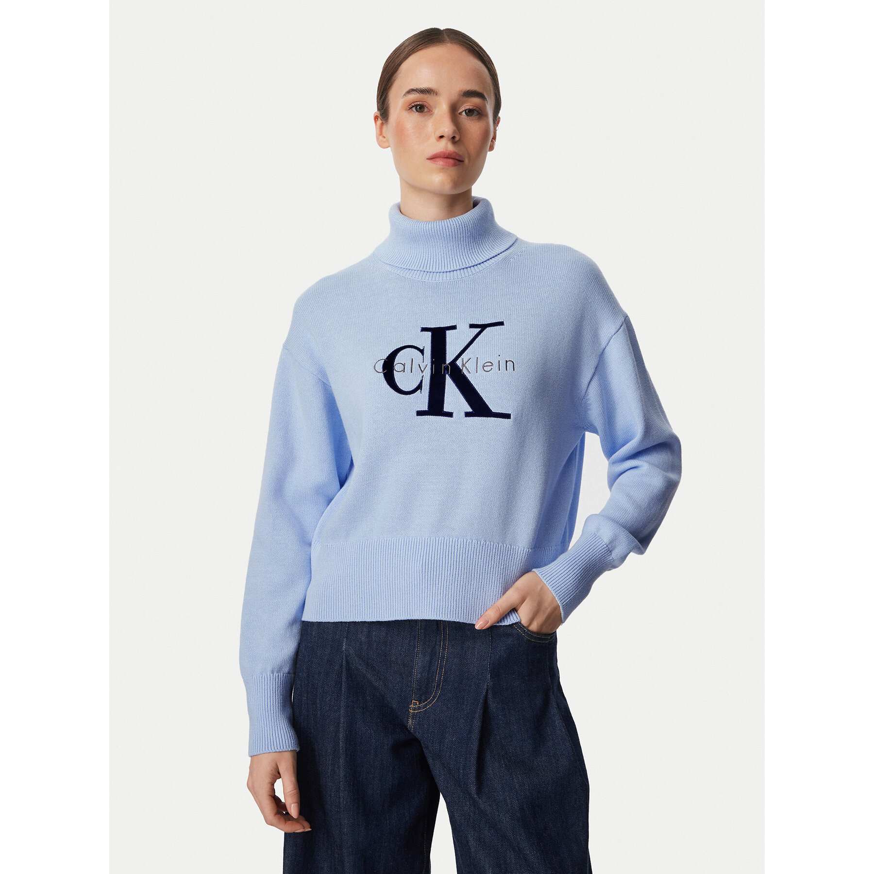 Calvin Klein Jeans Rollkragenpullover LV047H329G Hellblau Regular Fit