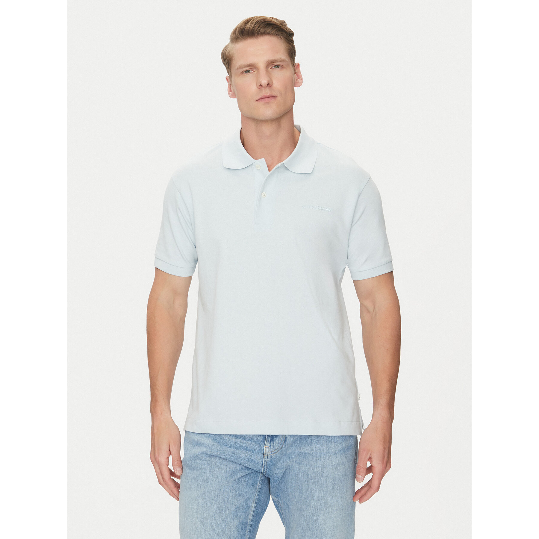 Guess Jeans Polo majica M4BP29 KCJV1 Svetlo modra Regular Fit