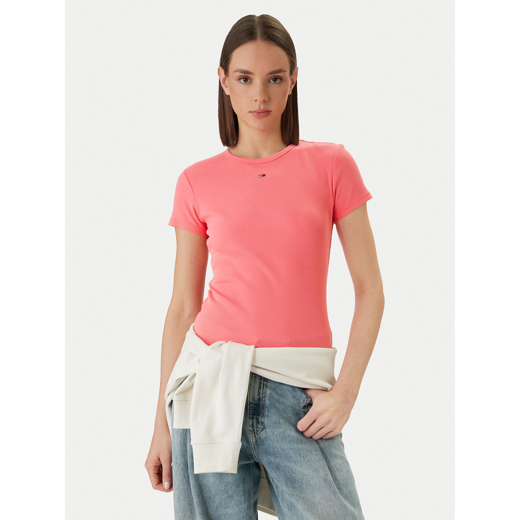 Tommy Jeans T-Shirt DW0DW17383 Rosa Slim Fit
