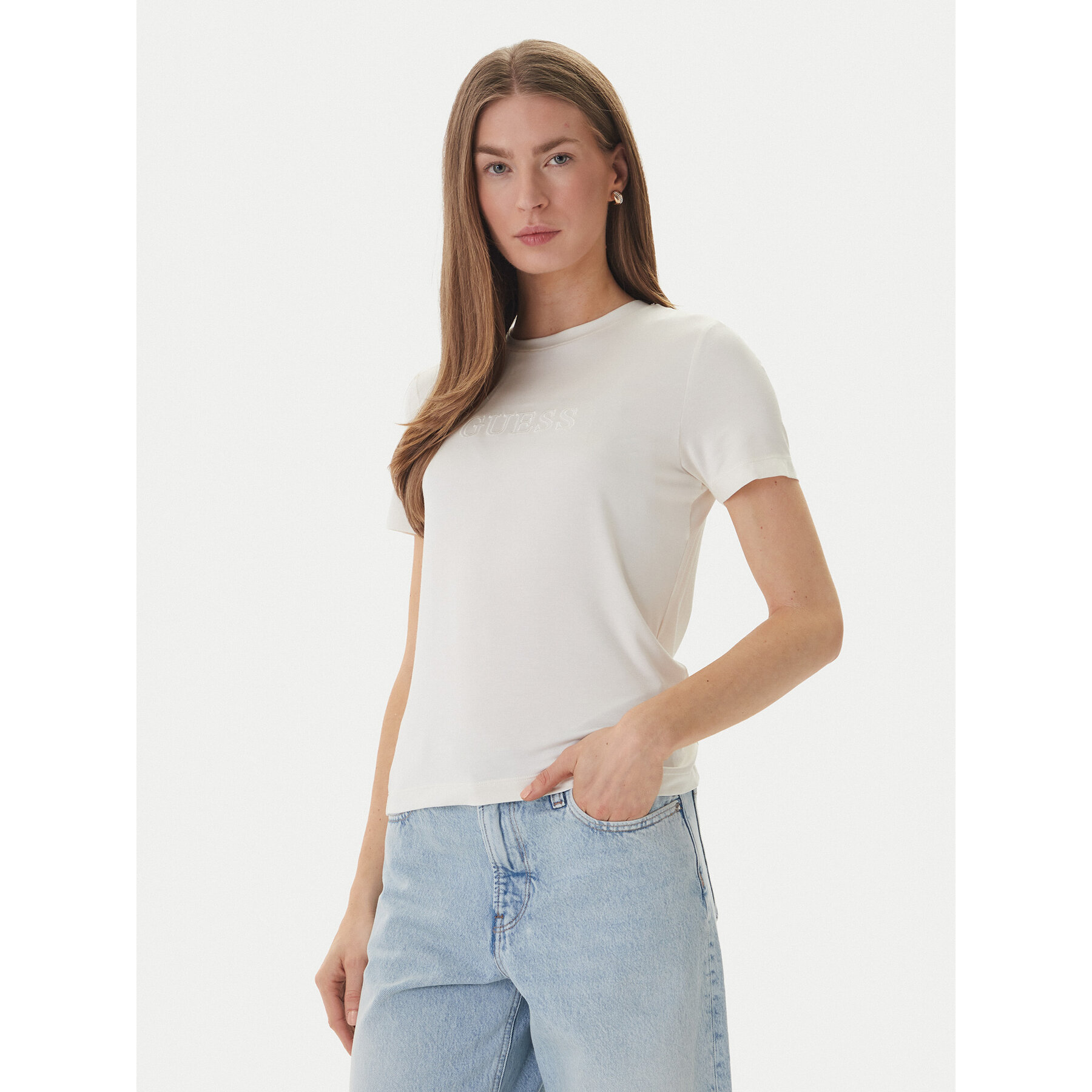 Guess Majica O6GI00 KBF92 Écru Regular Fit