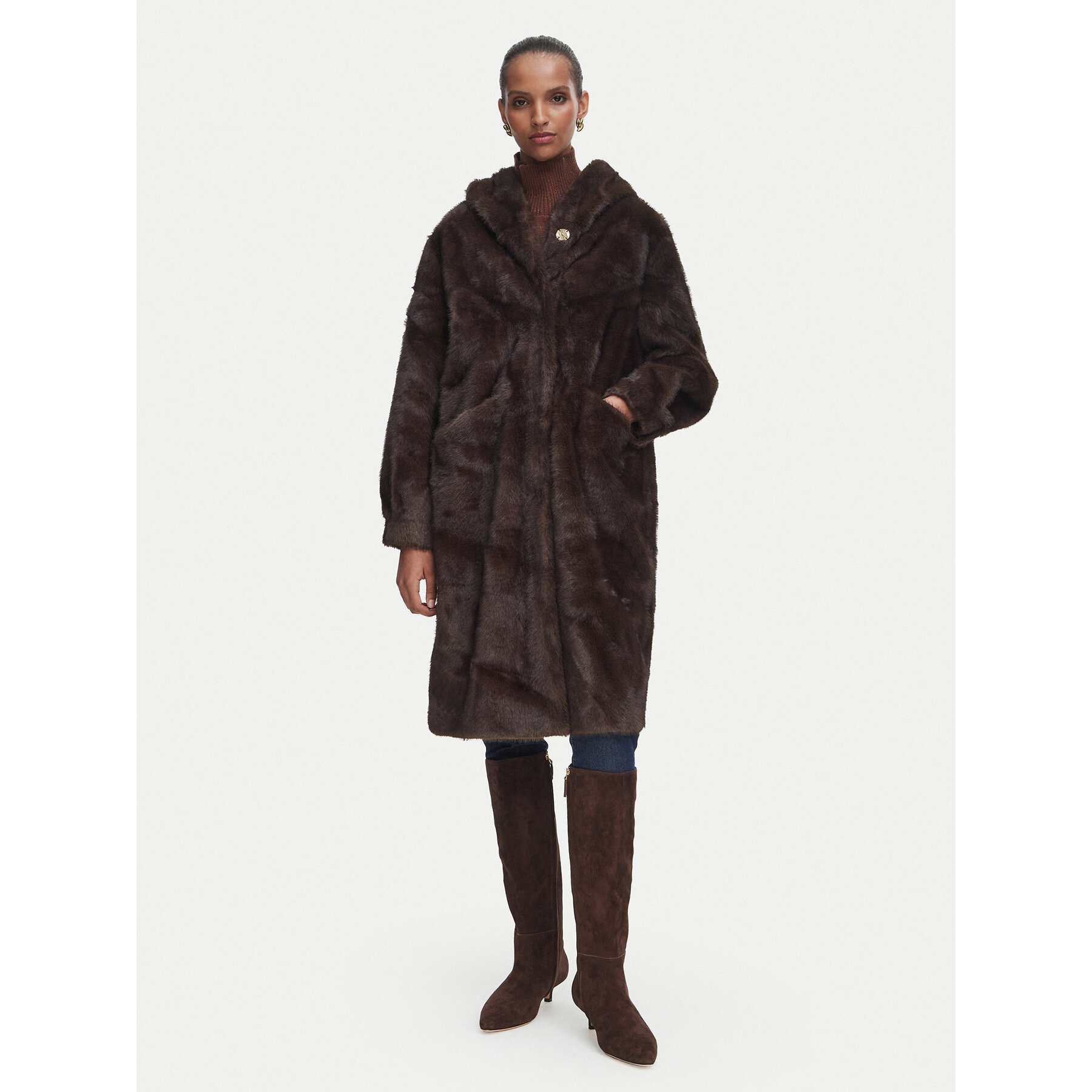 Rinascimento Pelzmantel CFC0127148003 Dunkelbraun Oversize