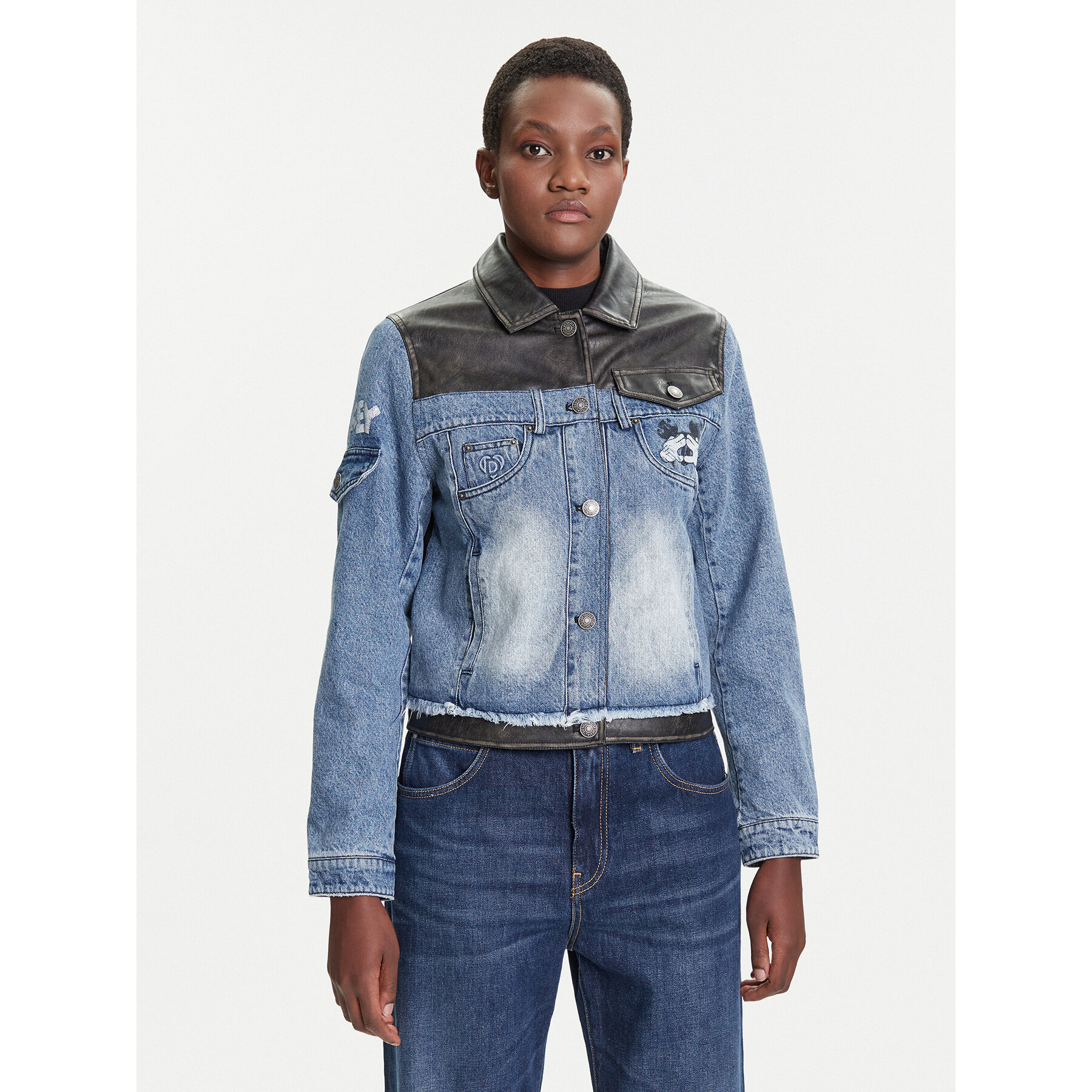 Desigual Jeansjacke Contrast Mickey 25WWED16 Blau Regular Fit