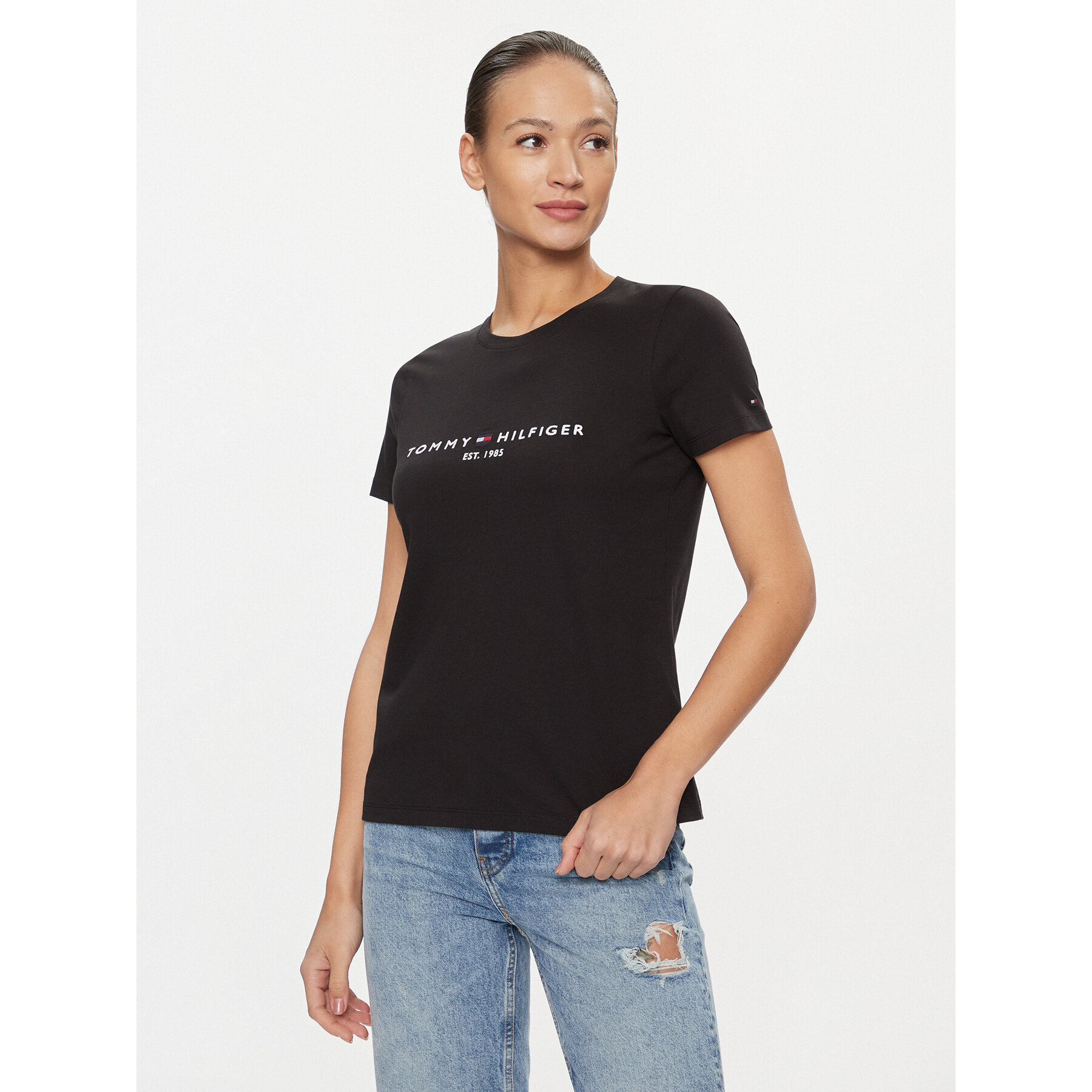 Tommy Hilfiger T-Shirt Heritage C-Nk WW0WW31999 Μαύρο Regular Fit