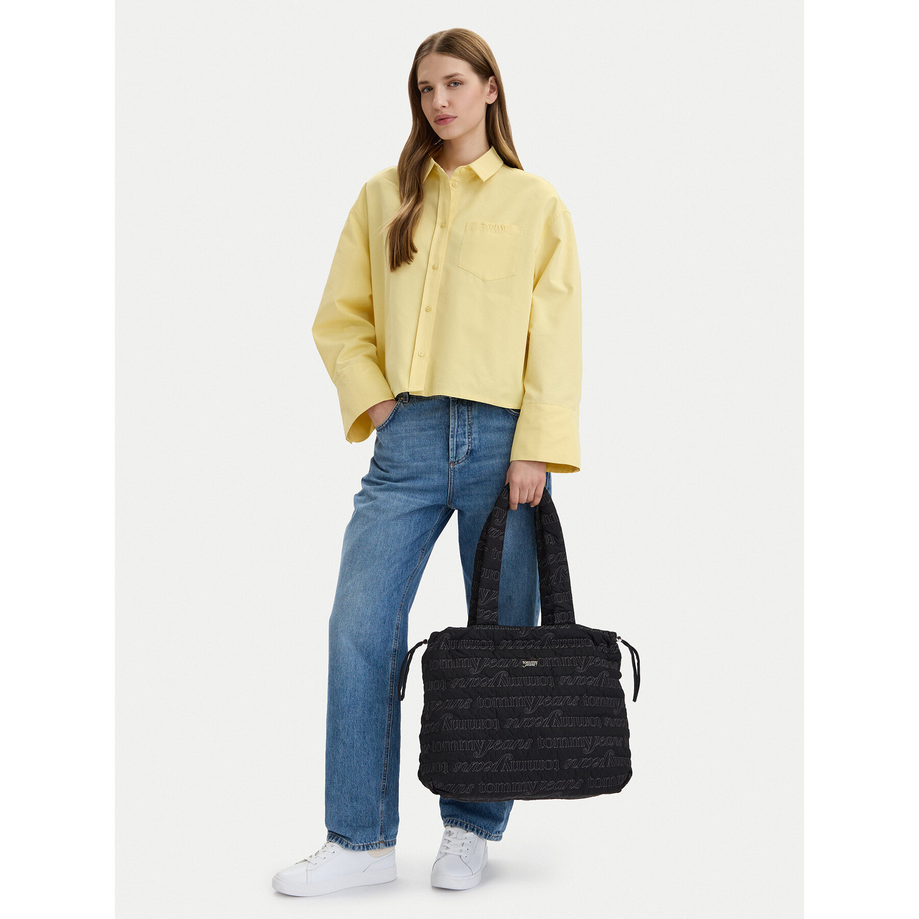 Geantă Tommy Jeans Tjw Icon Nylon Tote Aop AW0AW18649 Negru