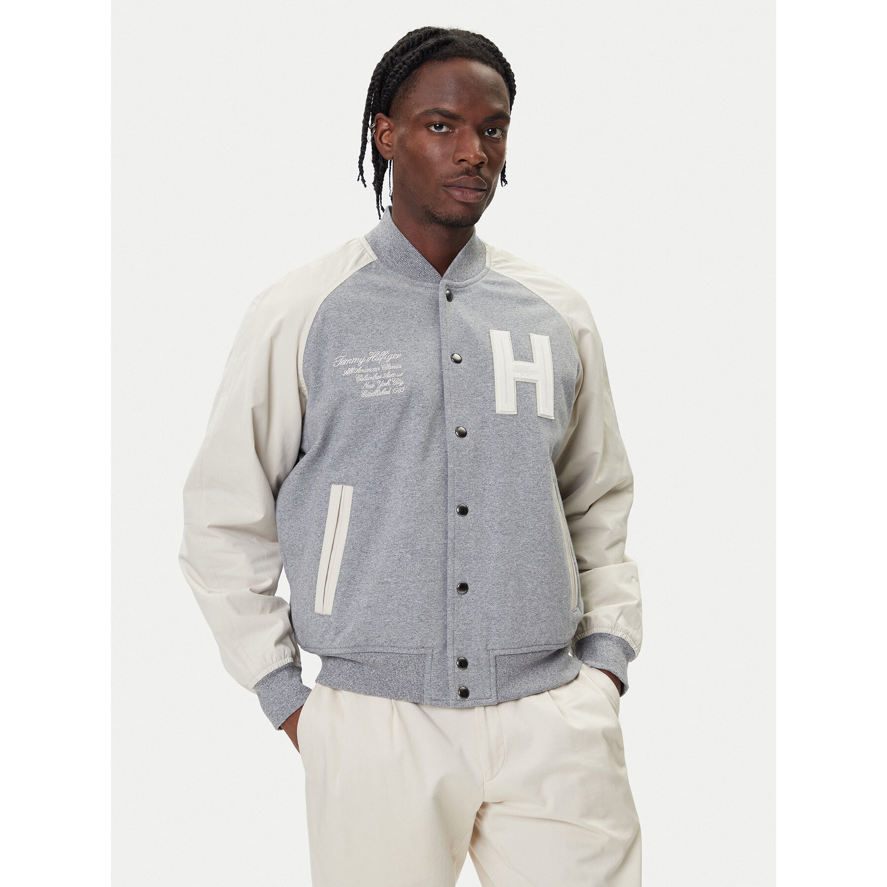 Tommy Hilfiger Bomberjacke Mix Media Varsity MW0MW39684 Hellgrau Regular Fit
