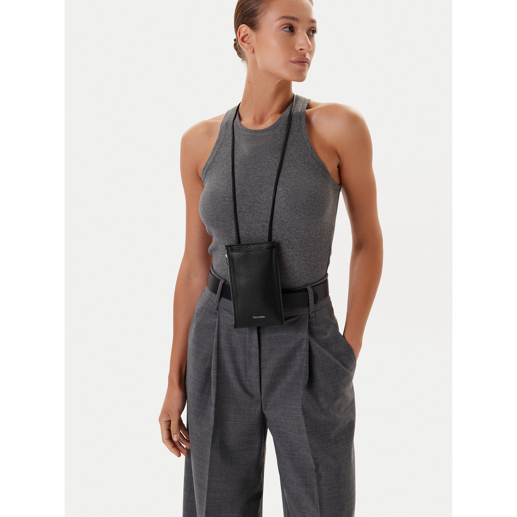 Geantă pentru telefon Calvin Klein Foil Emboss Phone Crossbody LV04D1037G Negru