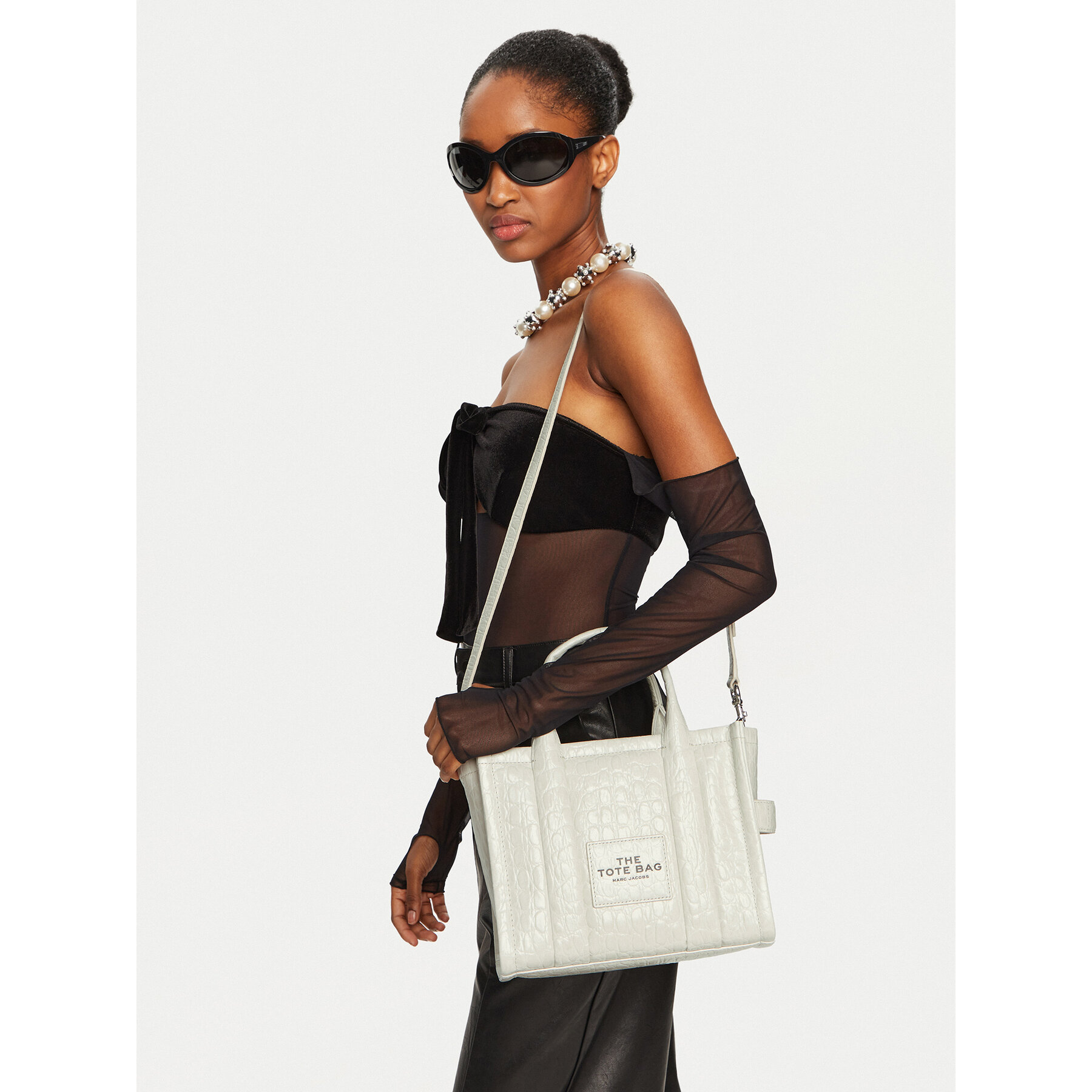 Дамска чанта Marc Jacobs The Croc Embossed Tote Bag H022L01RE22 Екрю