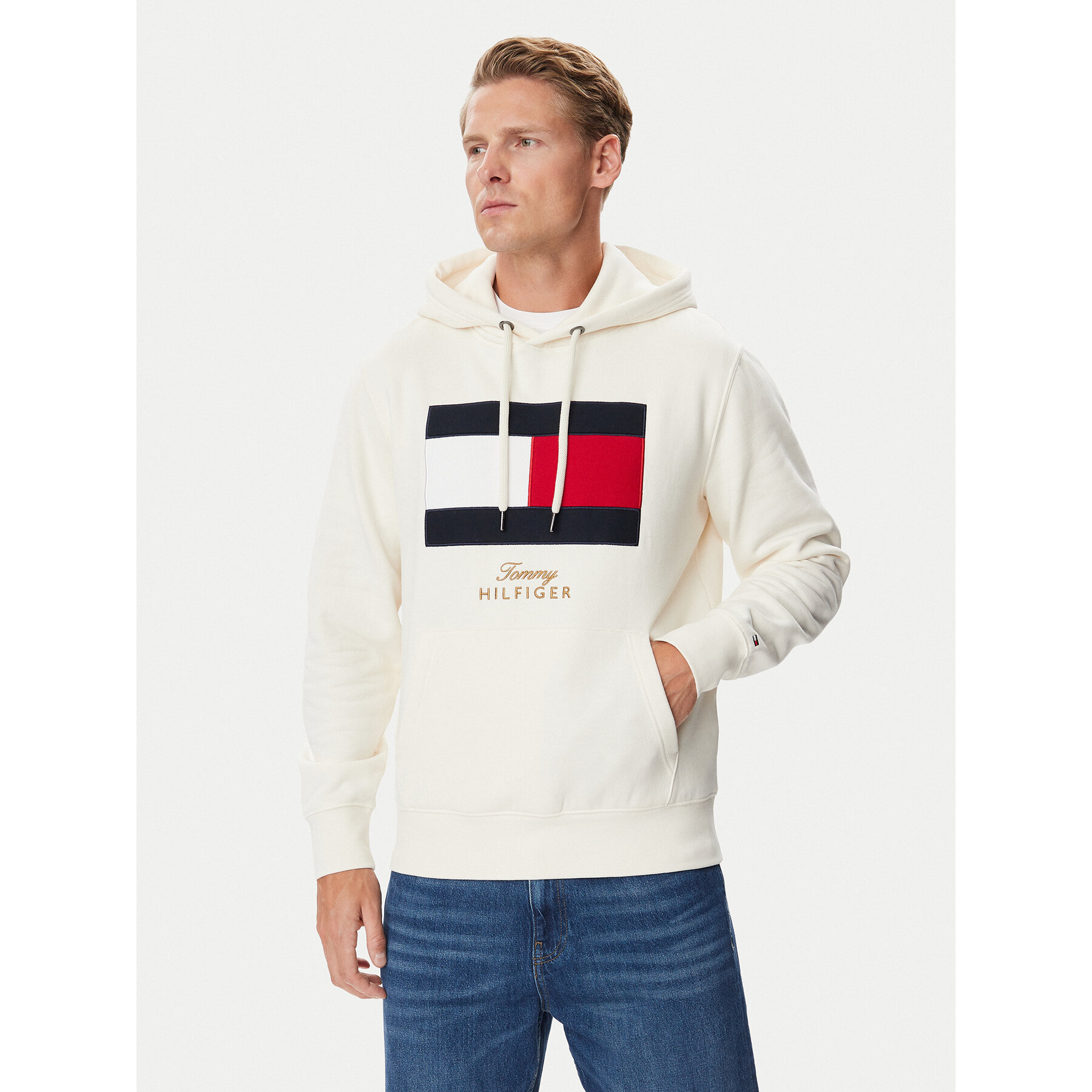 Tommy Hilfiger Sweatshirt Gifting Flag MW0MW45189 Creme Regular Fit