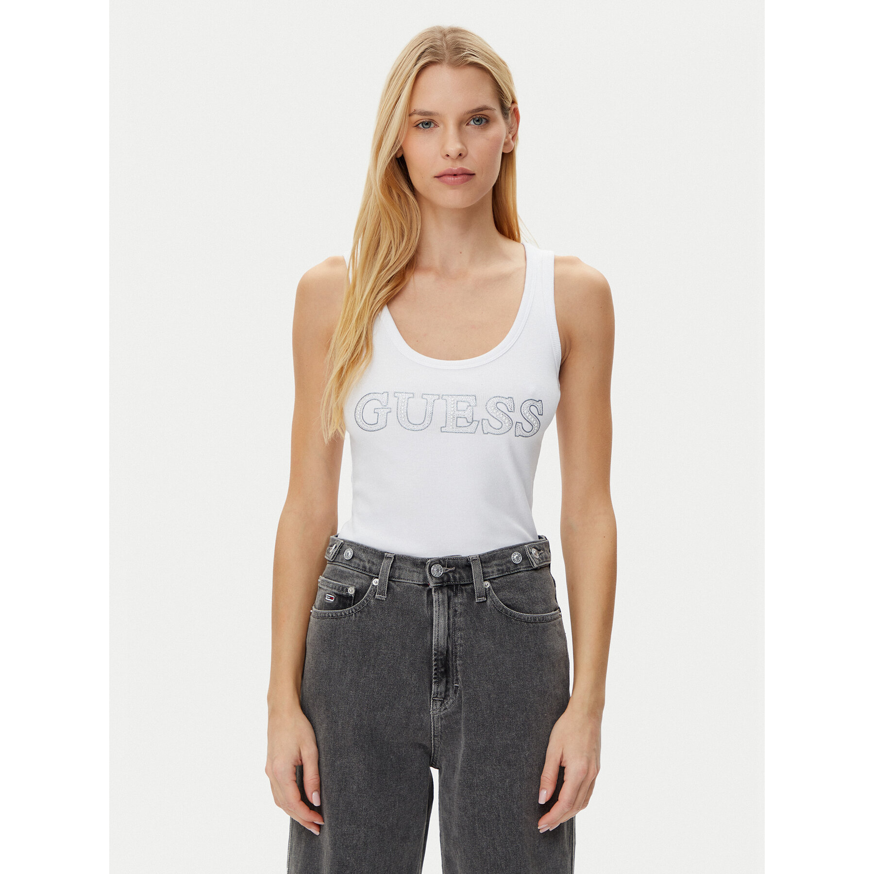 Guess Τοπ W5GP29 KA0H1 Λευκό Regular Fit