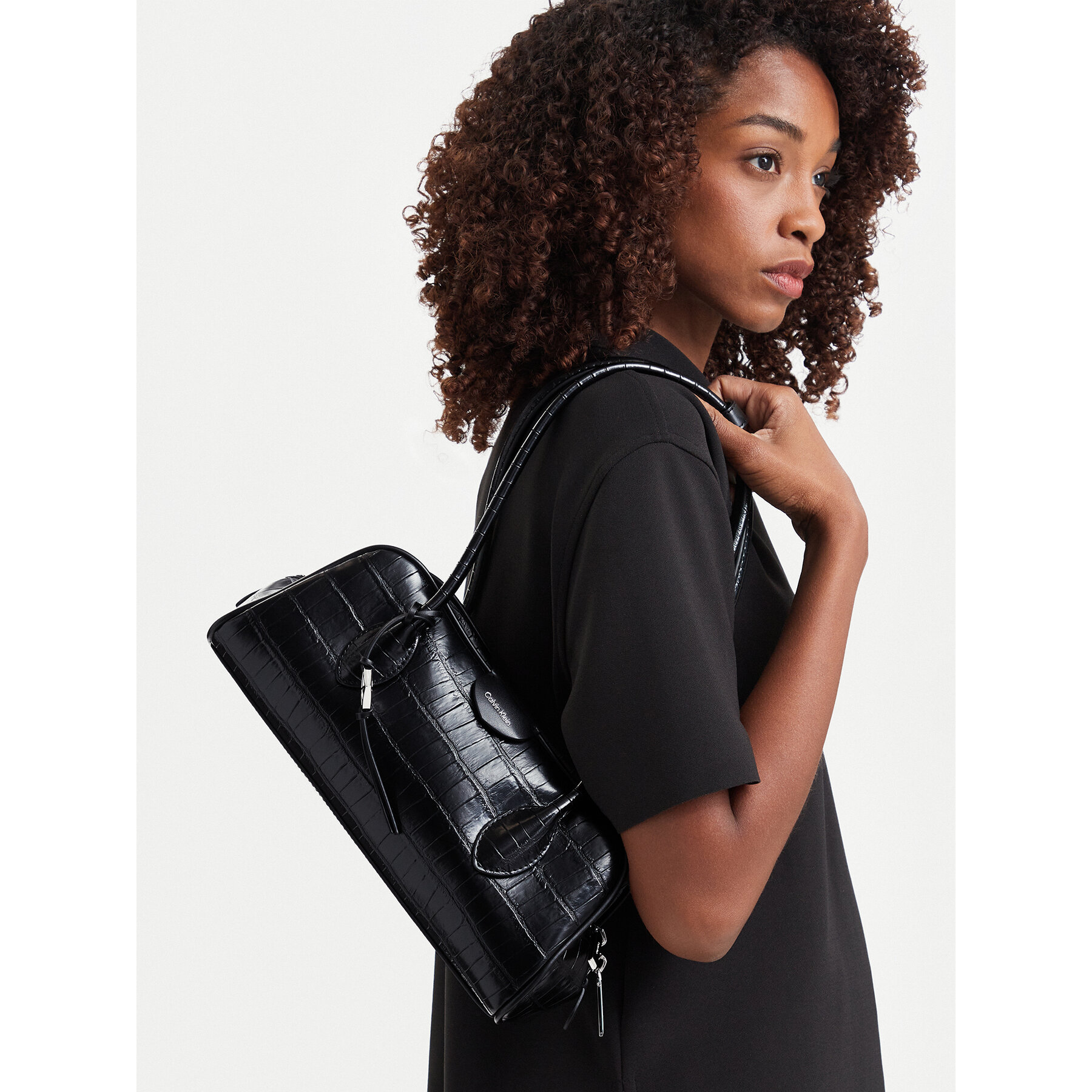 Geantă Calvin Klein Emblem Trio Croco Shoulder Bag LV04F3780G Negru