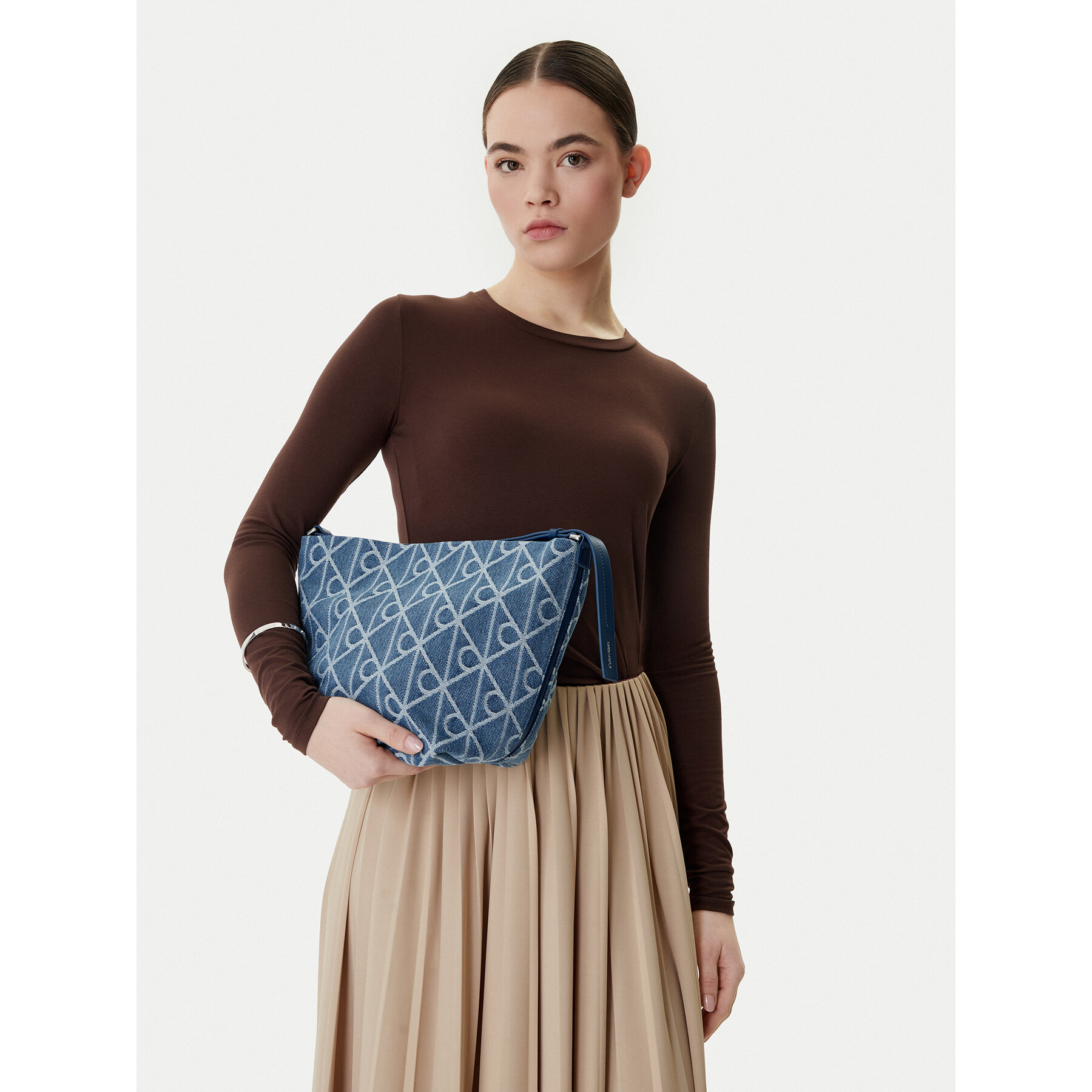 Geantă Calvin Klein Emblem Aop Denim Bucket LV04F3432G Albastru