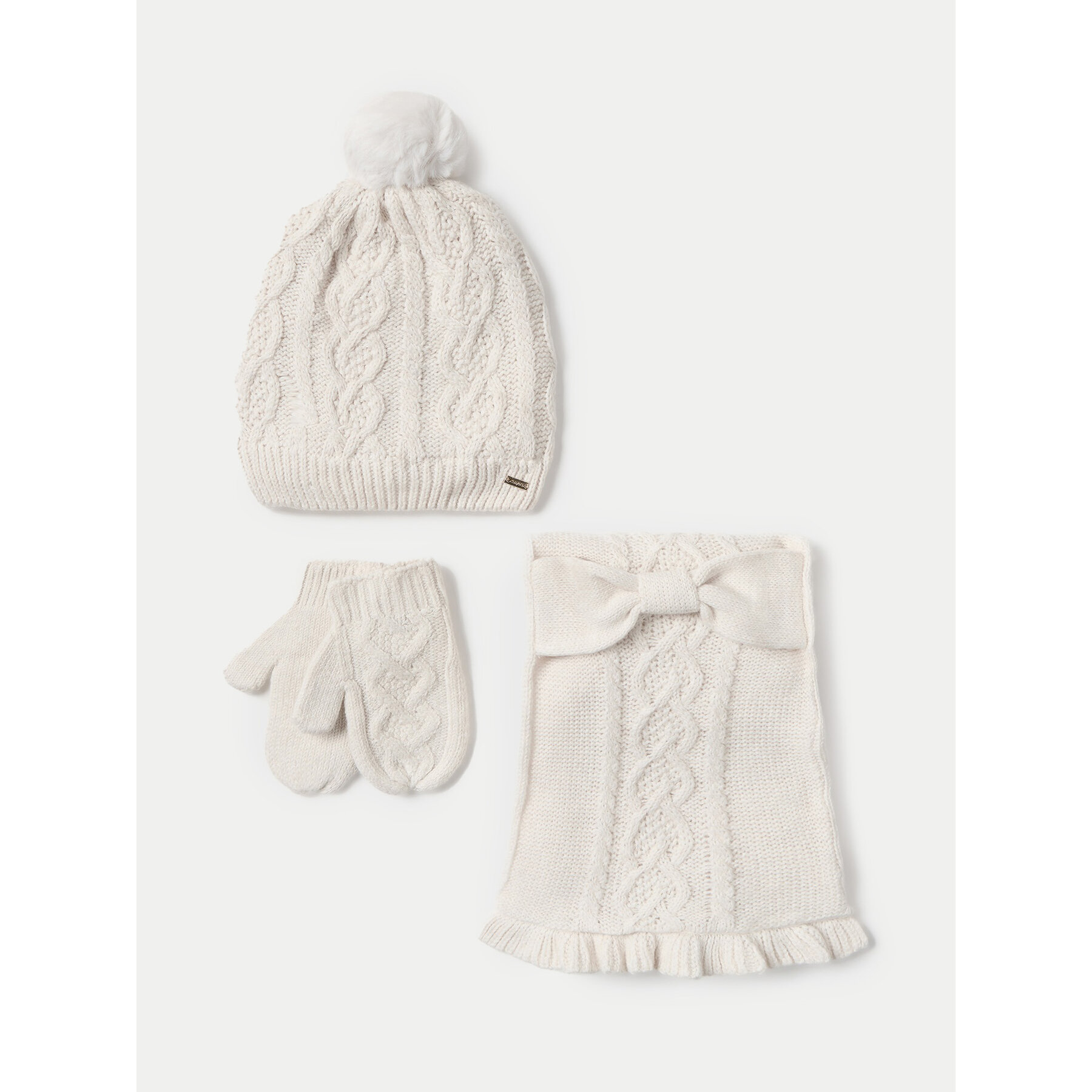 Ensemble : bonnet, écharpe et gants Mayoral 10768 Écru