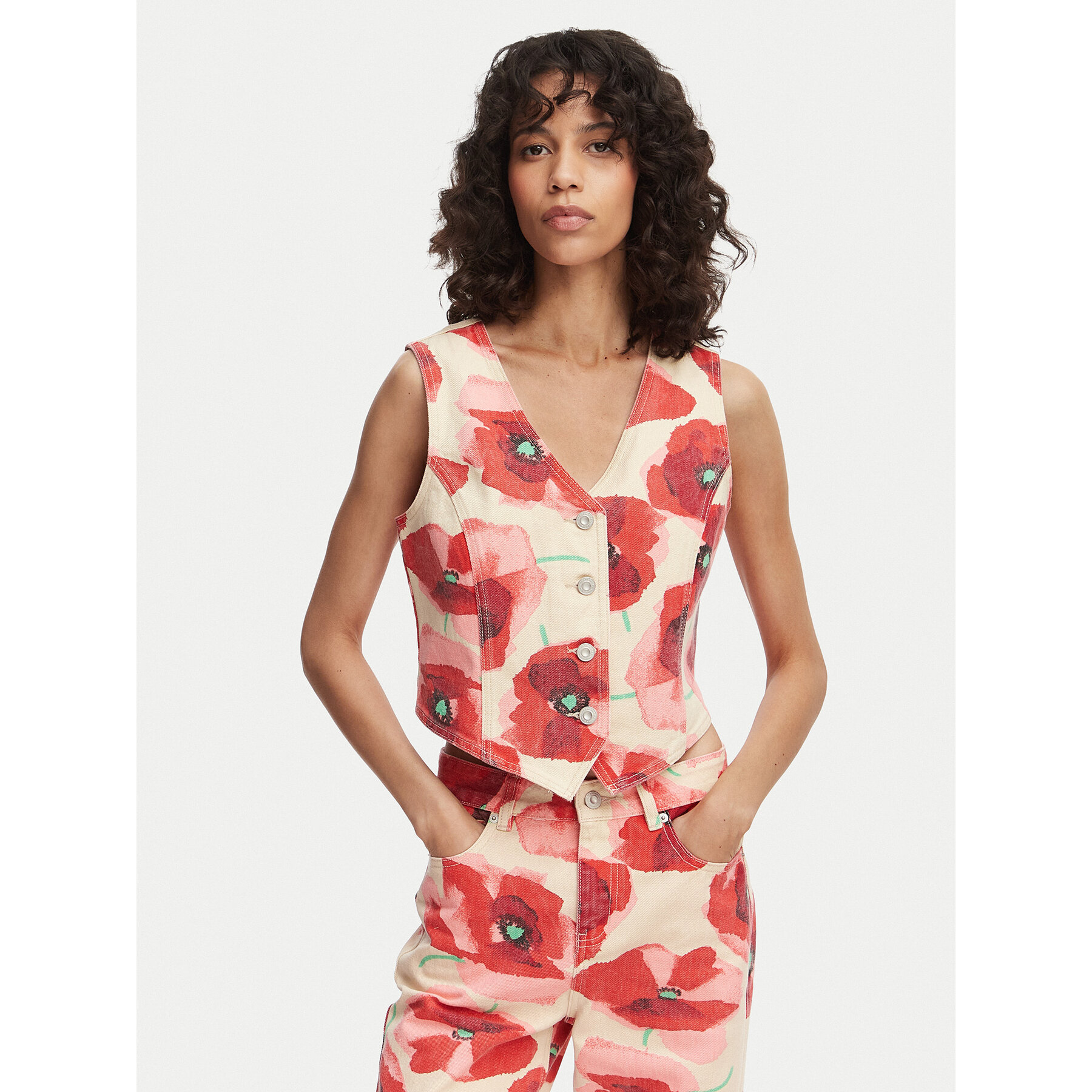 French Connection Weste Poppy 7G9A9 Rot Slim Fit