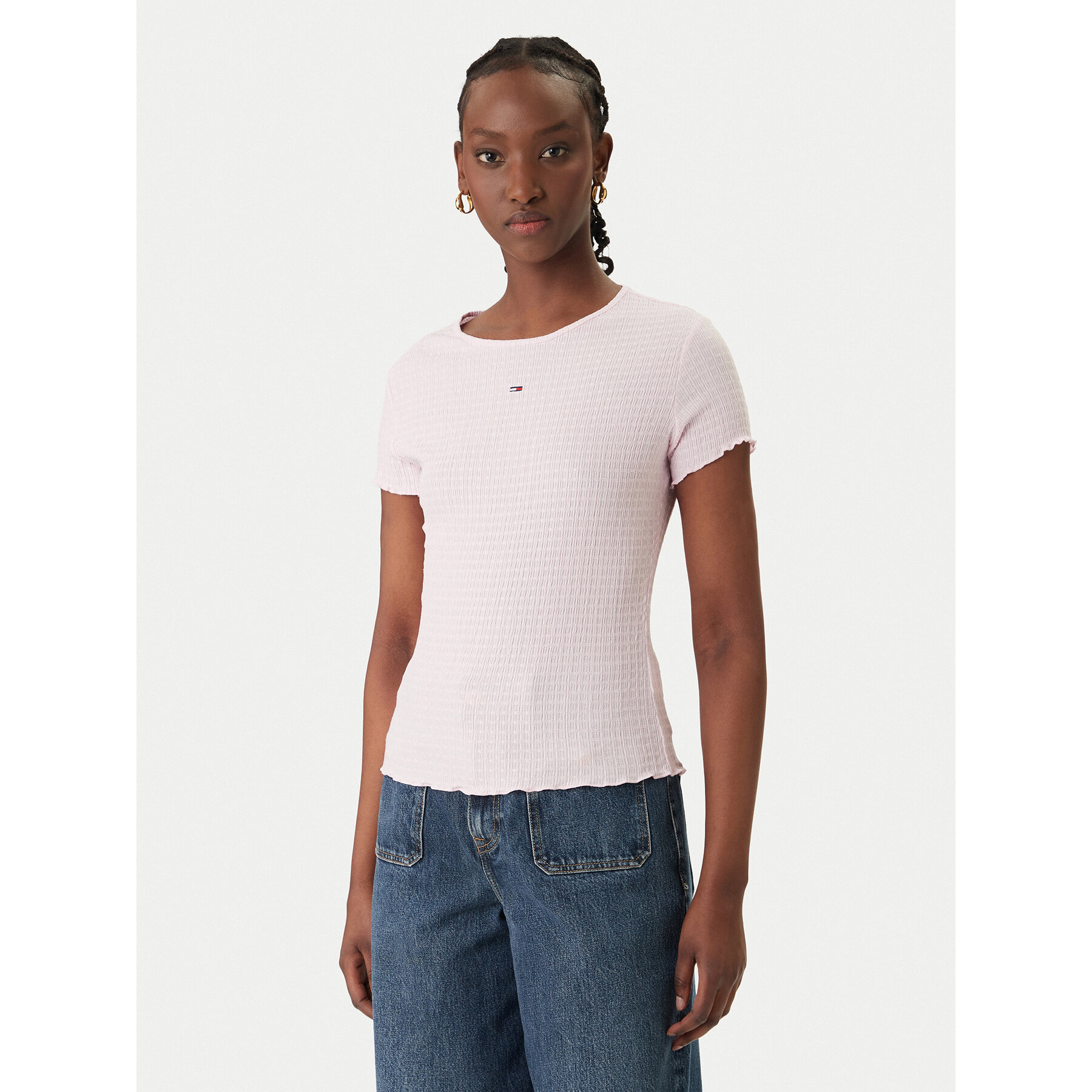 Tommy Jeans T-Shirt Smock Seersucker DW0DW22219 Rosa Slim Fit