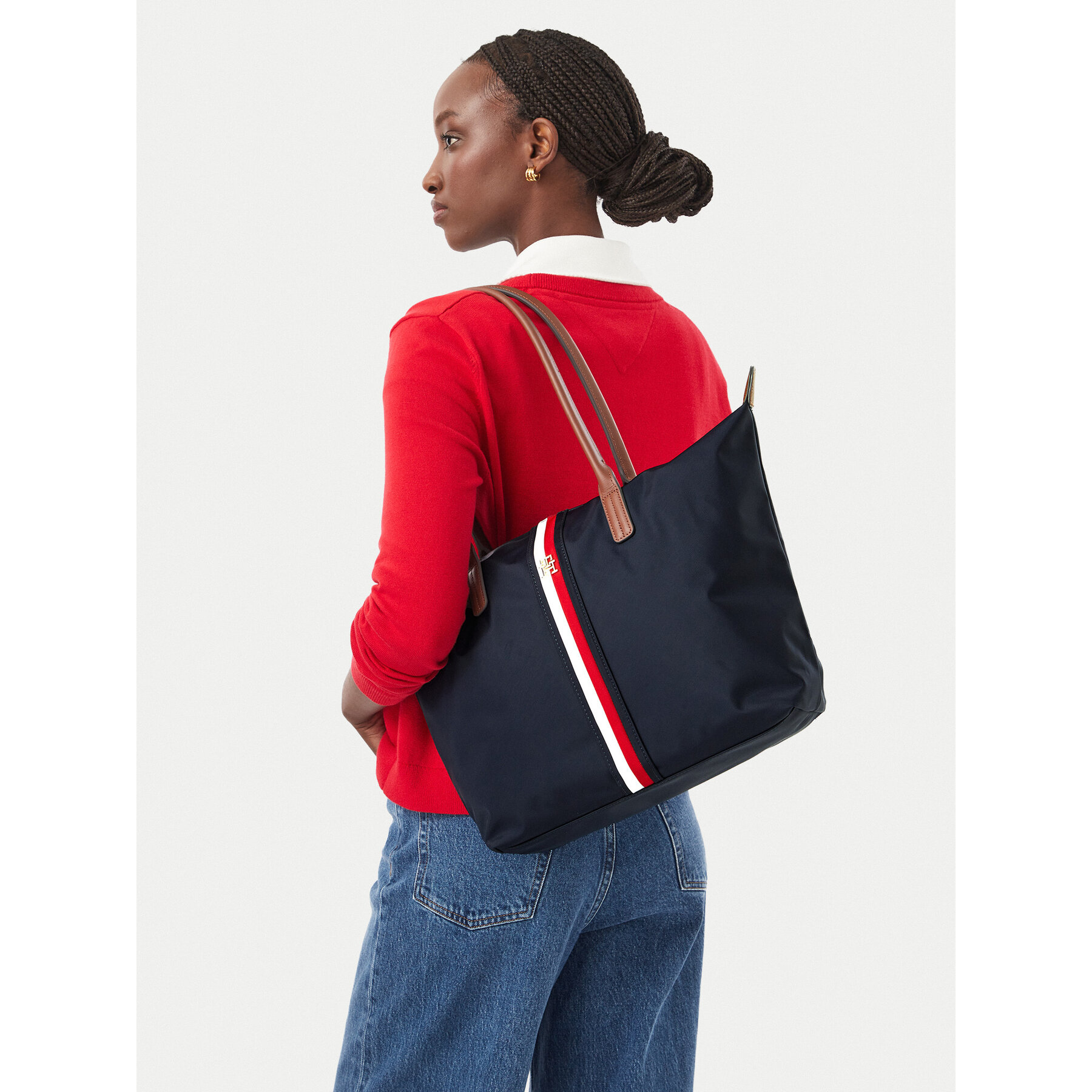 Τσάντα Tommy Hilfiger Popette Tote Corp AW0AW19027 Σκούρο μπλε