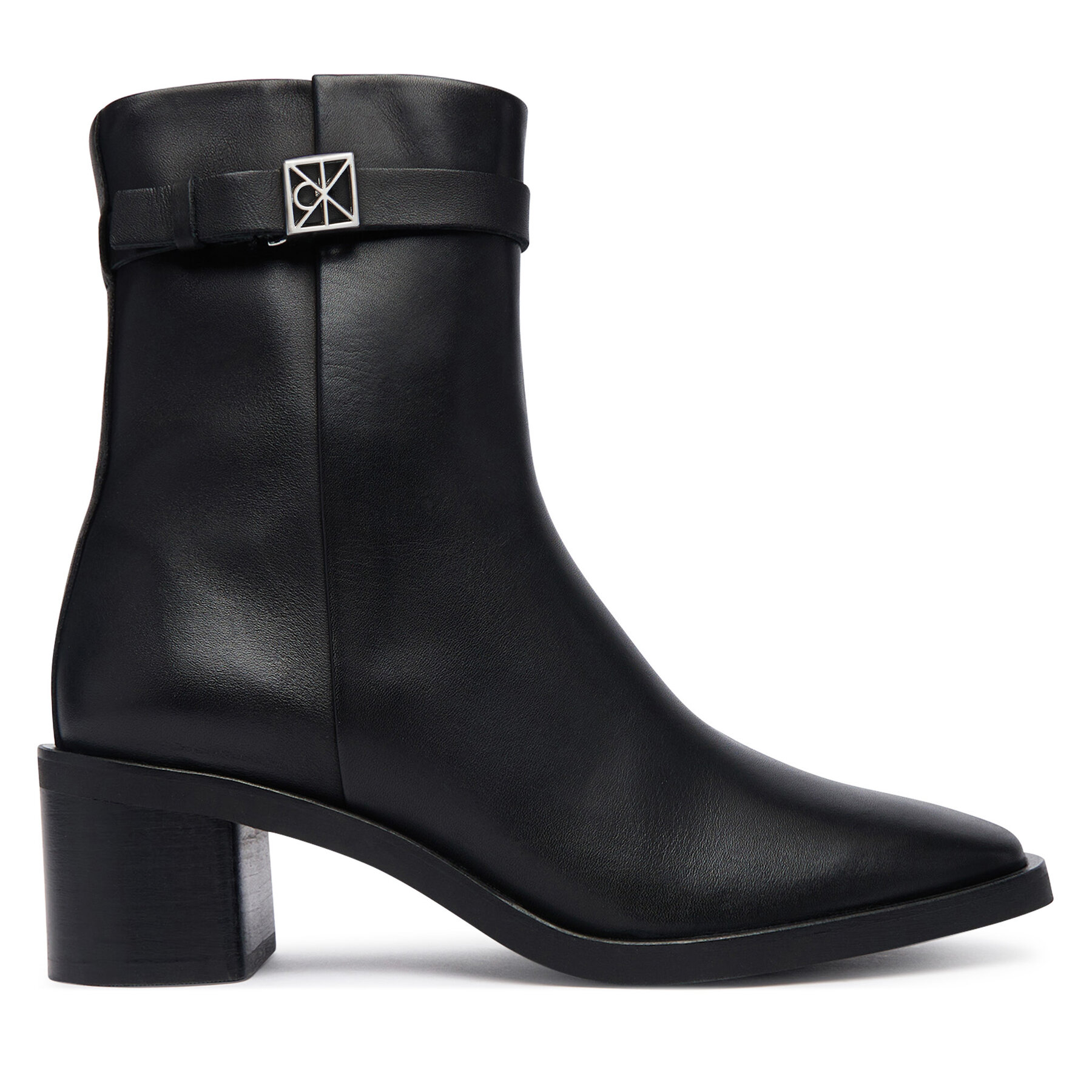 Škornji Calvin Klein Block Heel Ank Boot Lth Hdw HW0HW03171 Črna