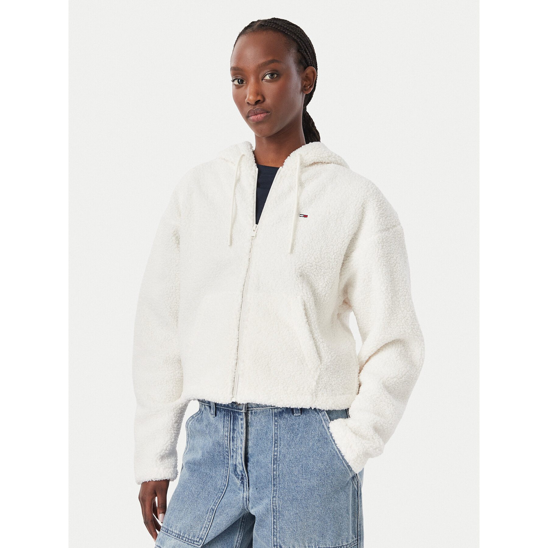 Tommy Jeans Kunstfellmantel Teddy DW0DW23291 Creme Regular Fit