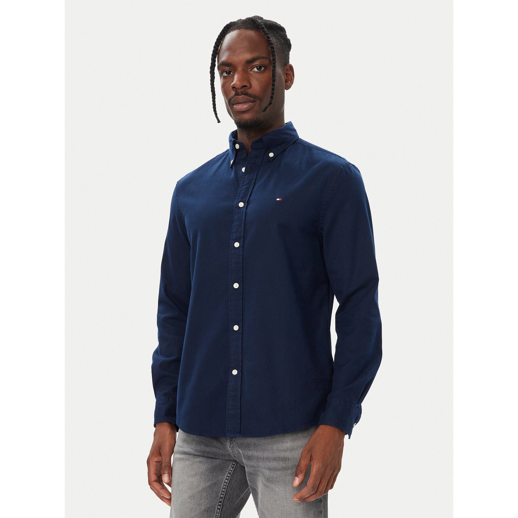 Tommy Hilfiger Hemd Flannel Solid MW0MW40469 Dunkelblau Regular Fit