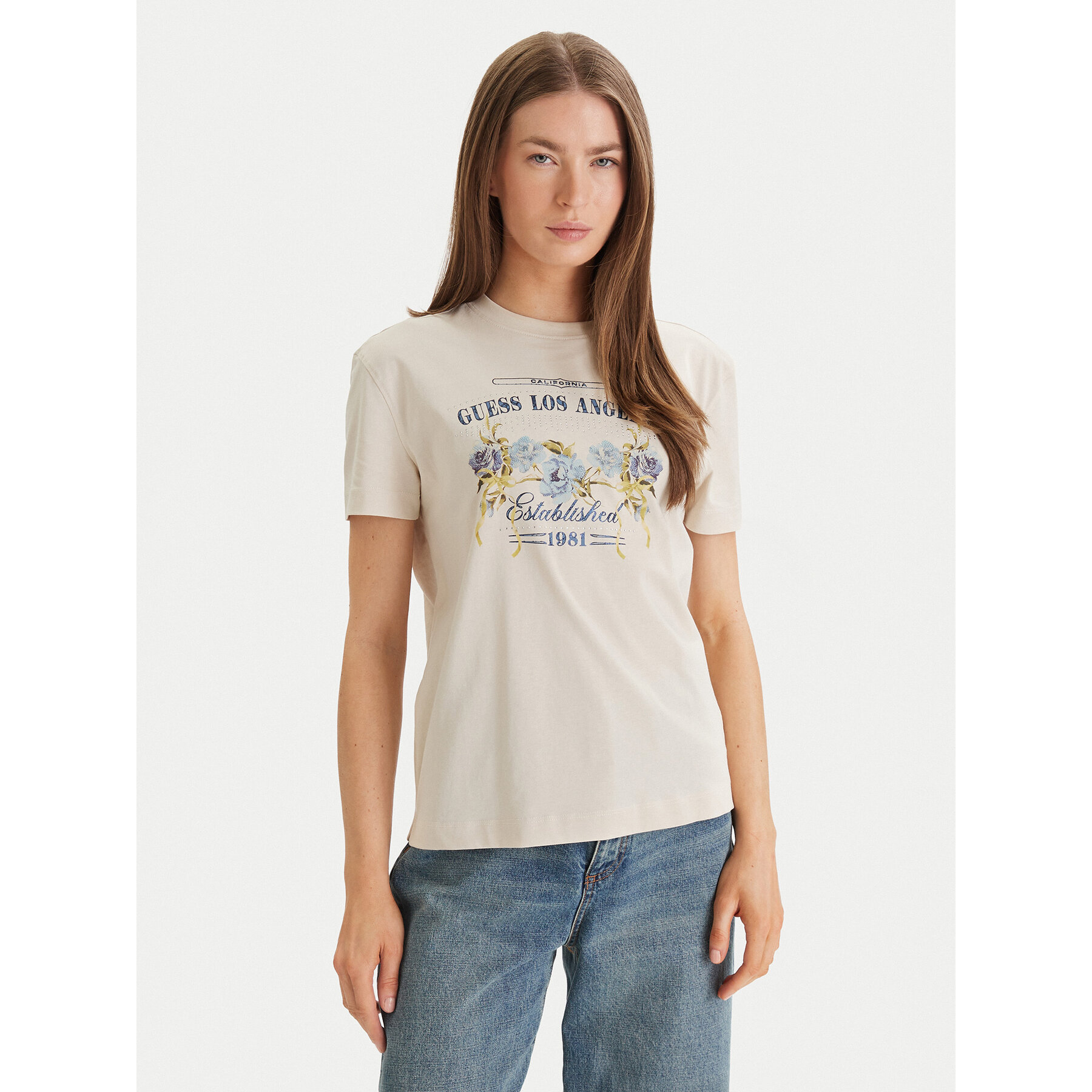 Guess T-Shirt W6GI27 K3160 Μπεζ Regular Fit