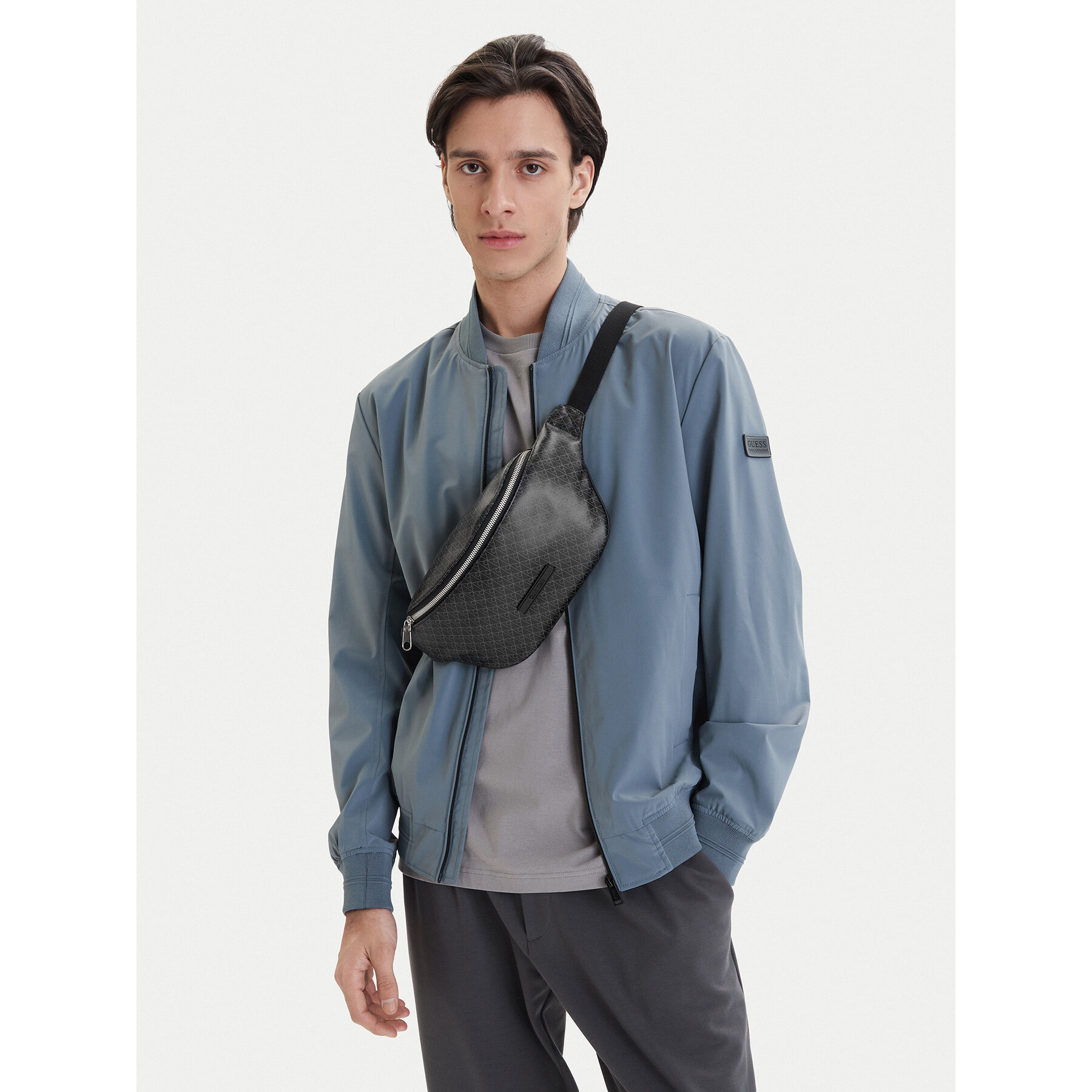 Borsetă Calvin Klein Emblem Aop Coated Waistbag LV04D3135G Negru